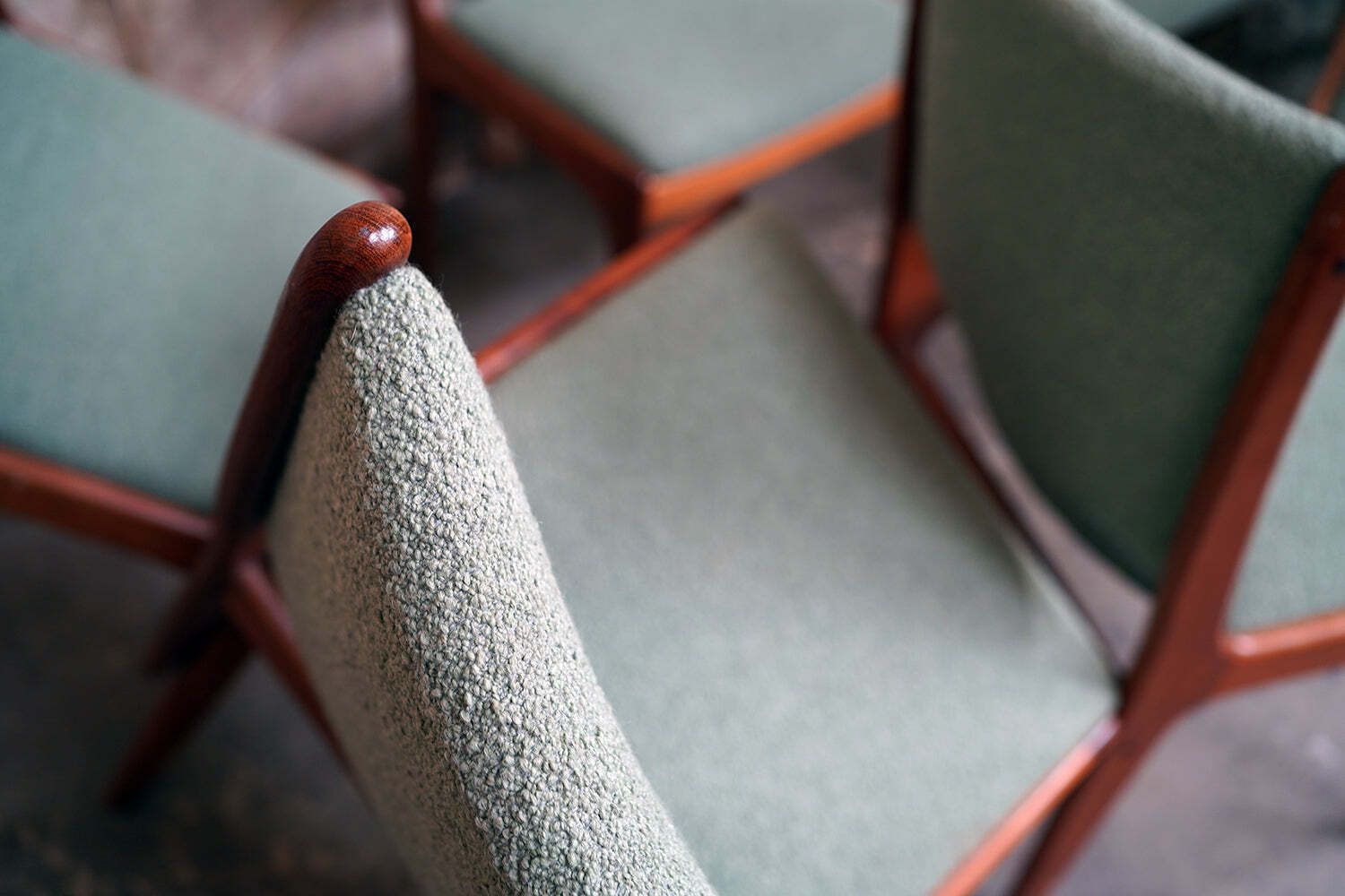 A Set Of Six Danish 1960's Chase Erwin Upholstered Teak Dining Chairs photo for sale