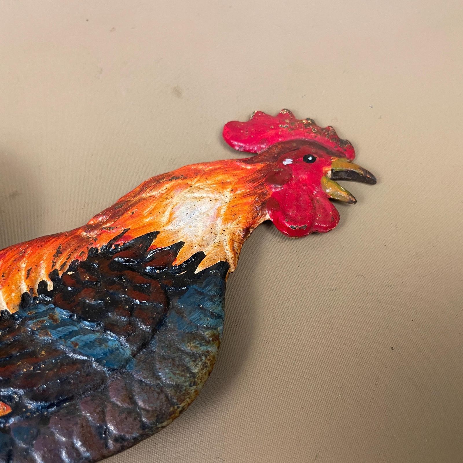Antique Wall Mounted Metal Rooster Bell Ringer Vintage Bracket Door Cast Iron Wrought Hanging Cockerel Cottage Outdoor Aged Leather photo Home Decor