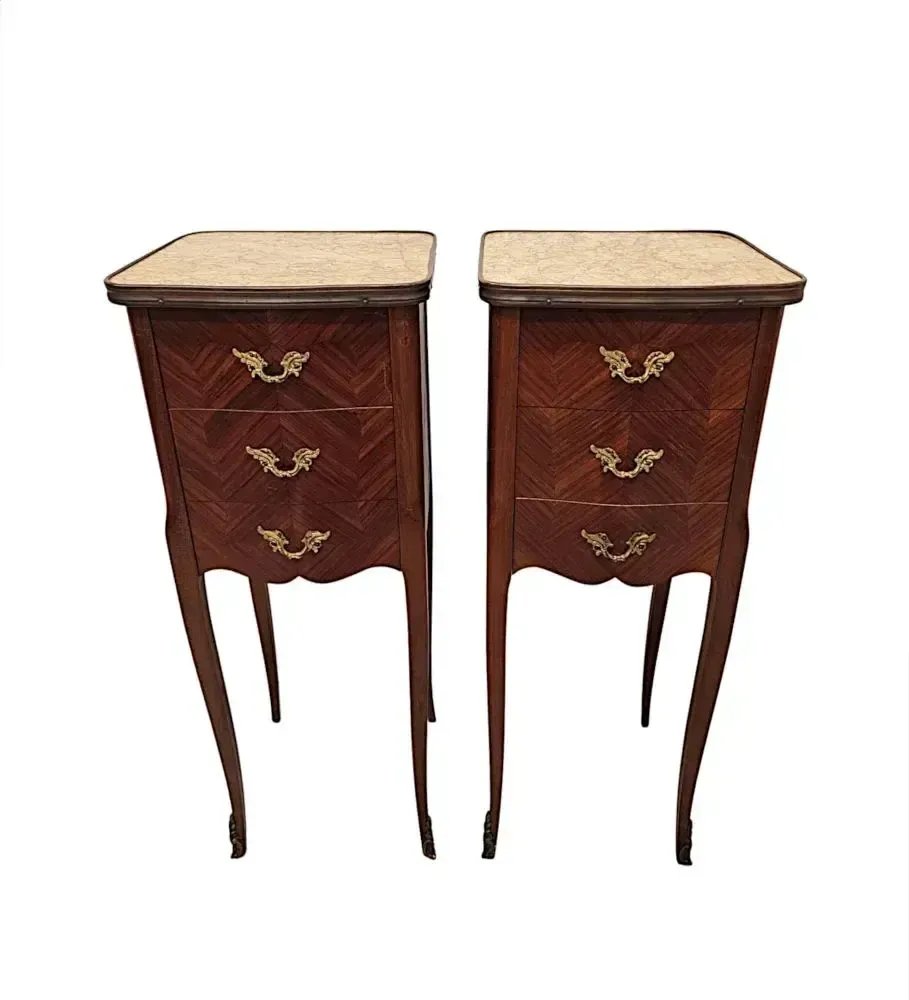A Very Fine Pair Of 20th Century Marble Top Bedside Chests Or Tables