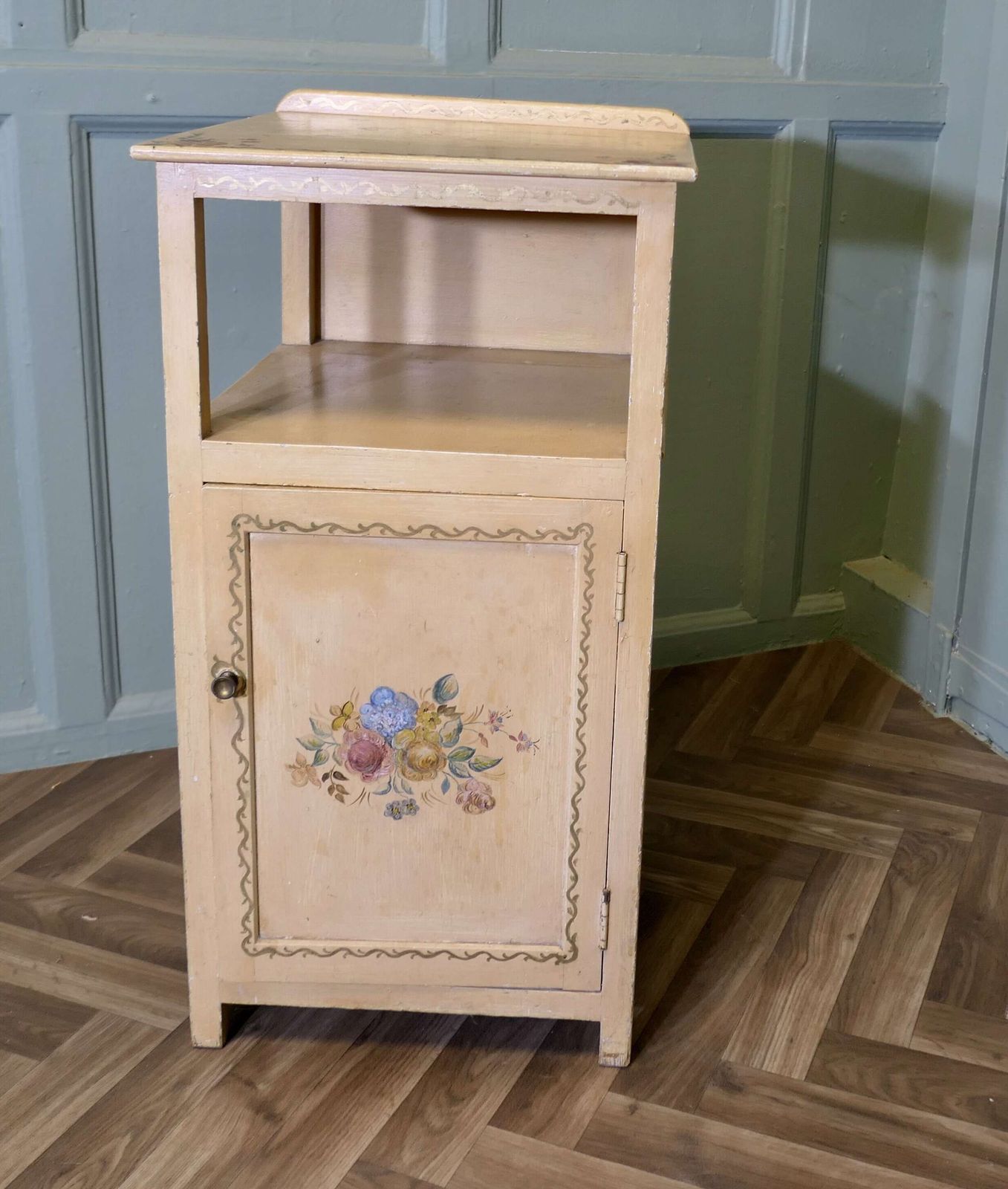 A Very Pretty Bedside Cupboard Hand Painted With Flowers photo furniture