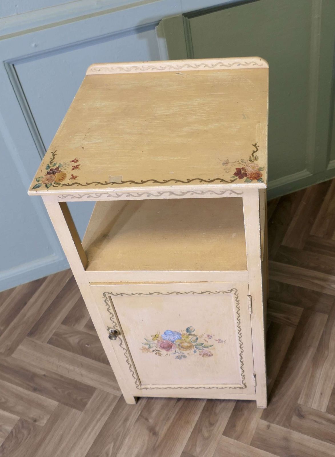 A Very Pretty Bedside Cupboard Hand Painted With Flowers photo for sale