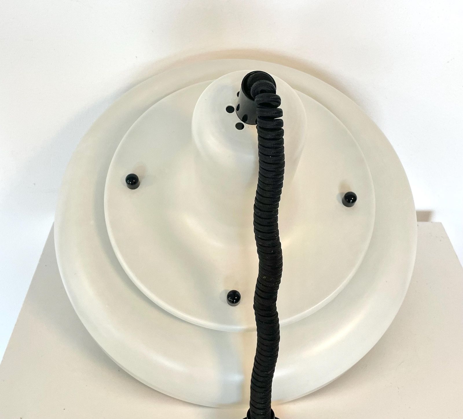 Postmodern Danish Vintage Design Ceiling Lamp In White Metal With Multilayer Shade And Cool Black Details photo vintage