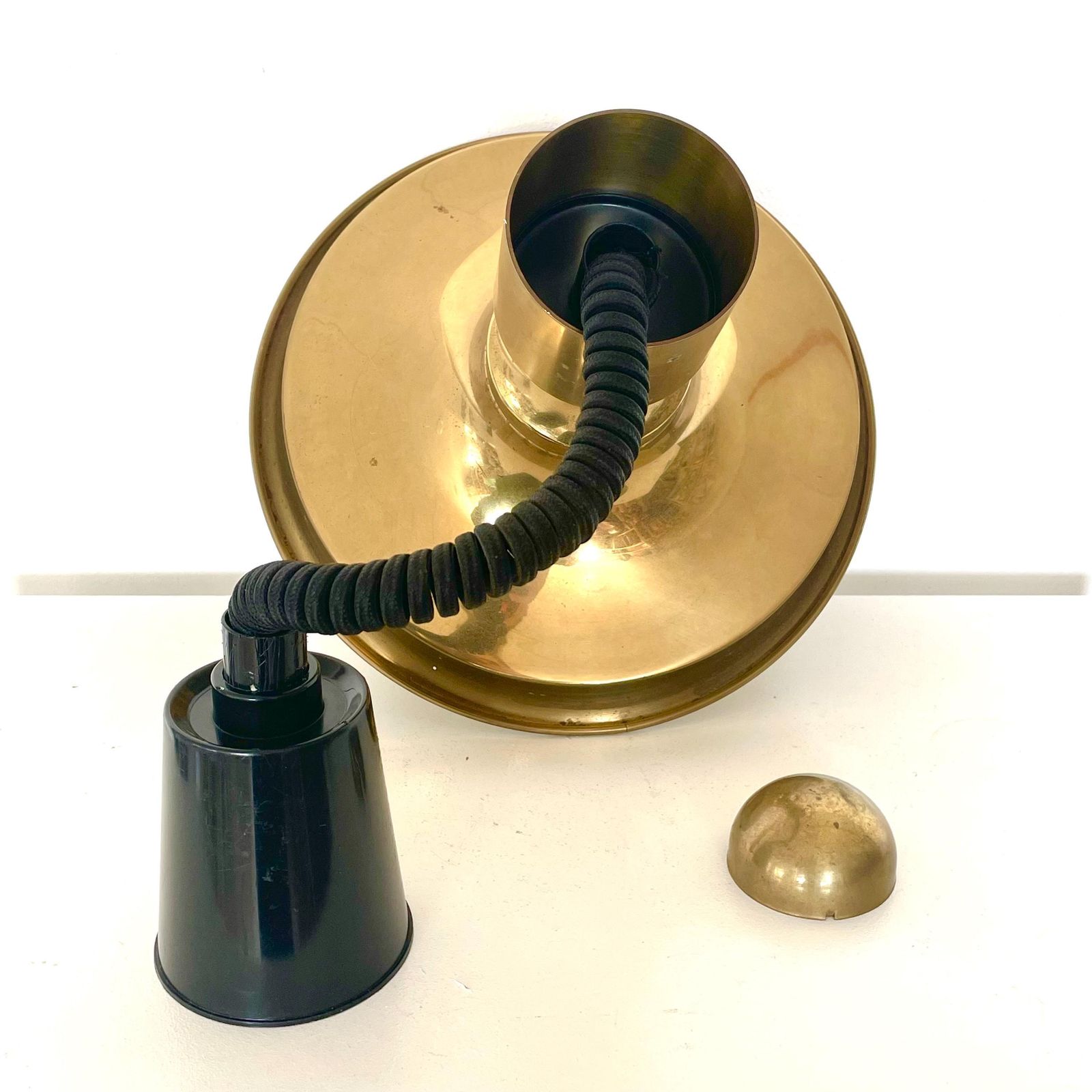Danish Mid Century Modern Vintage Patinated Brass Ceiling Lamp In Architectural Elegant Design From The 1960s photo buy