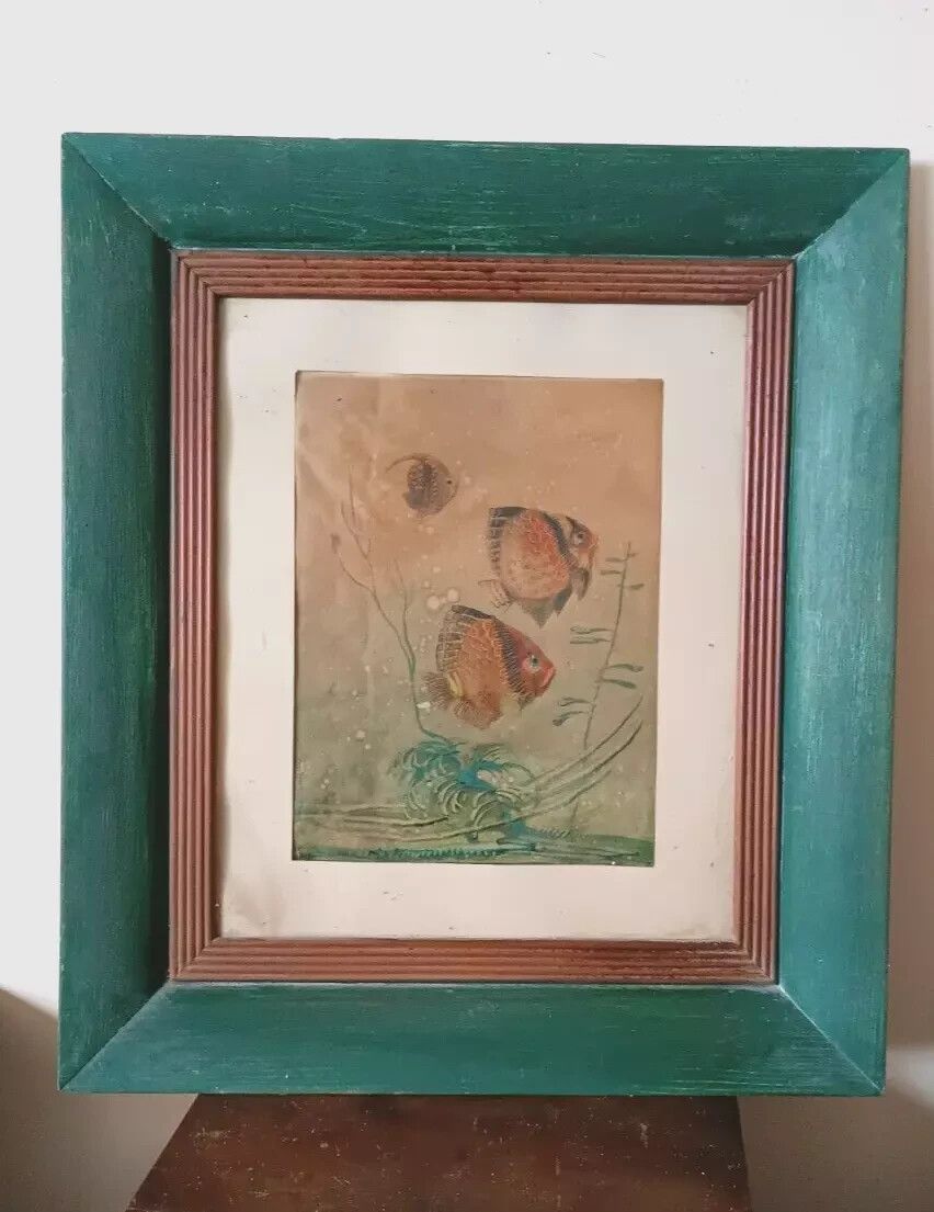 Mixed Media Painting Fish Silvio Polloni (Florence 1888 1972) Wooden Frame