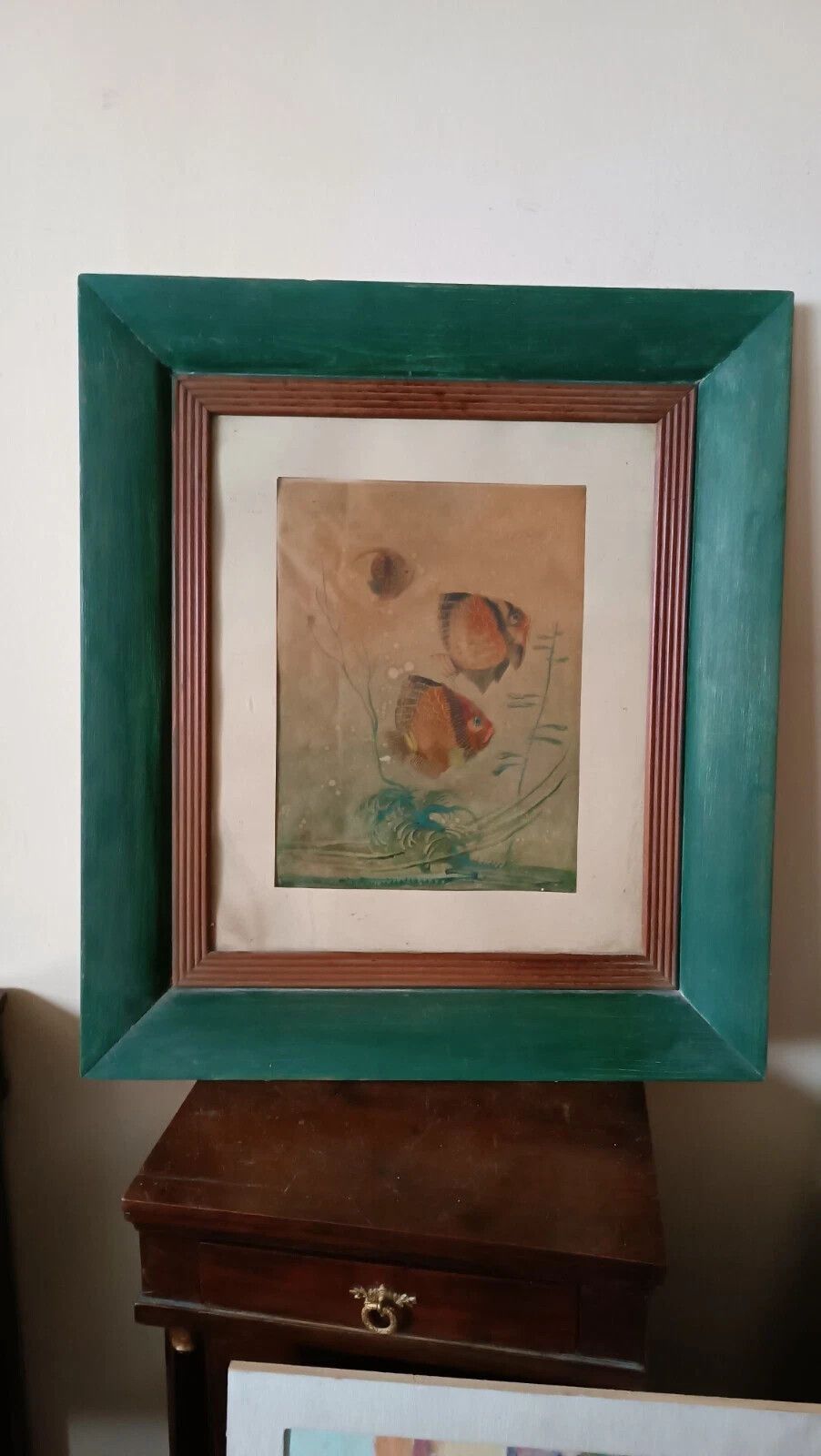 Mixed Media Painting Fish Silvio Polloni (Florence 1888 1972) Wooden Frame photo furniture