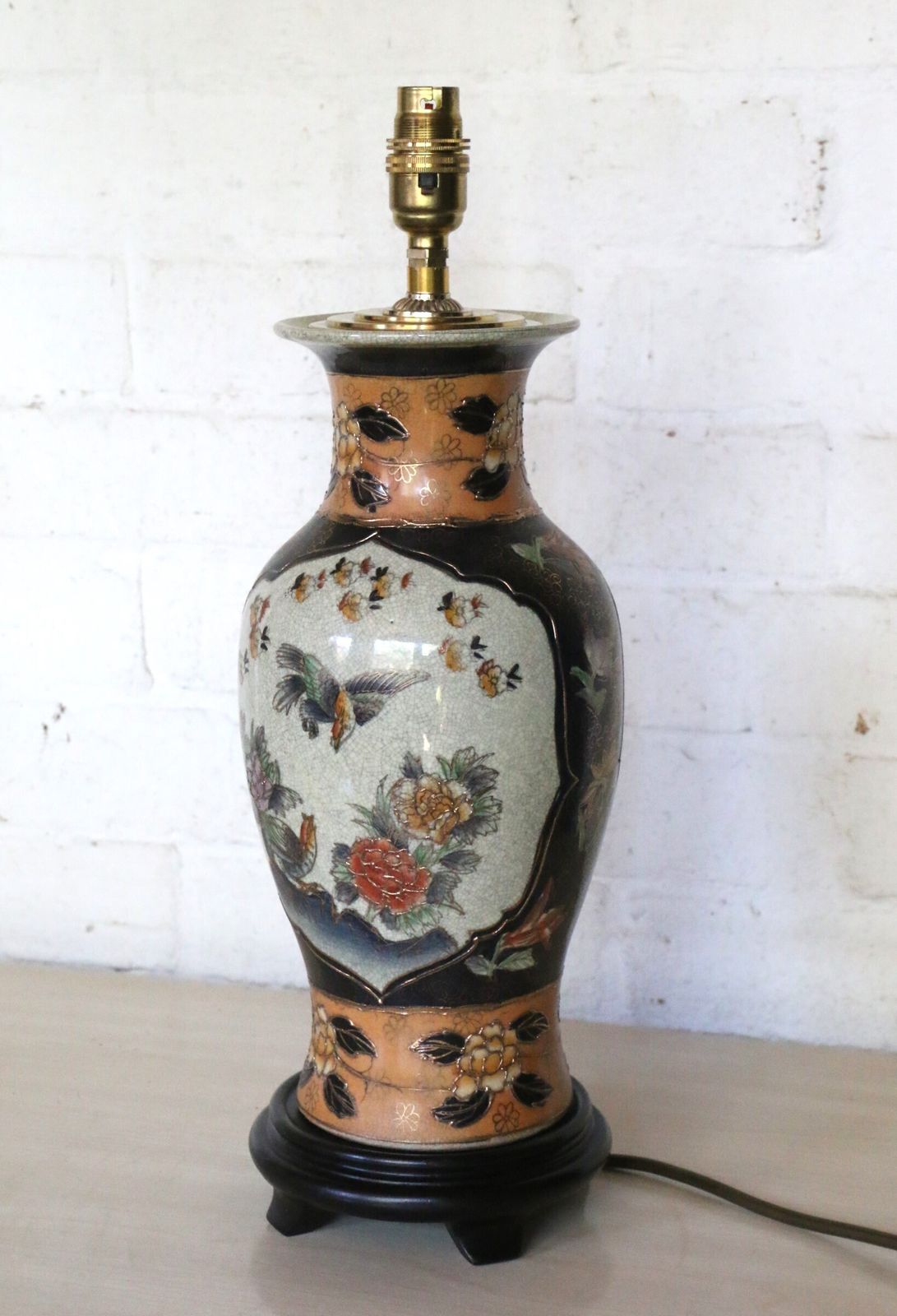 A Vintage Chinese Ceramic Table Lamp Temple Shaped With Gold Tube Borders   Free Postage photo vintage