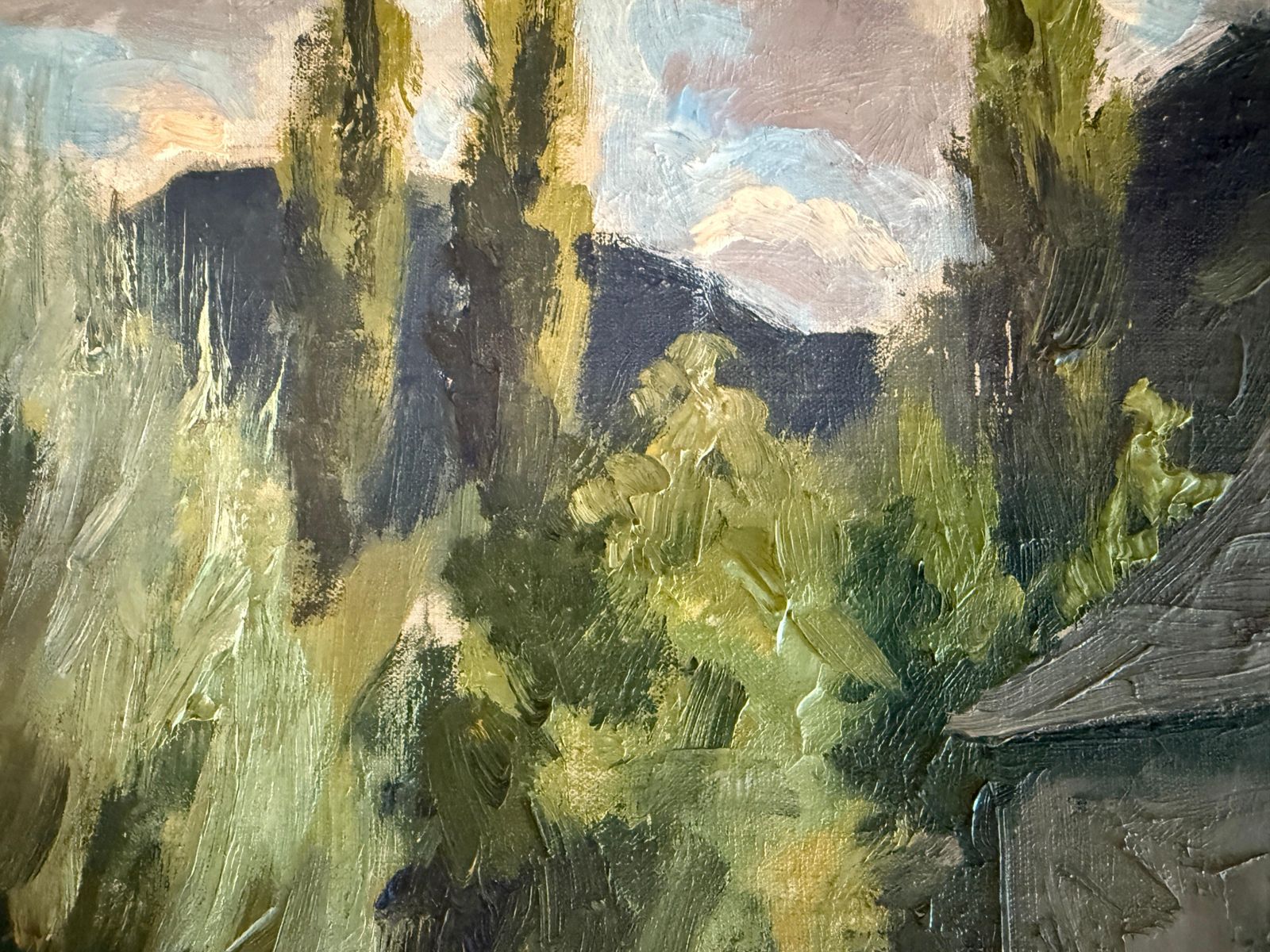 Stone House In Salardú Oil Painting Spanish Landscape Spain C.1955 photo vinterior