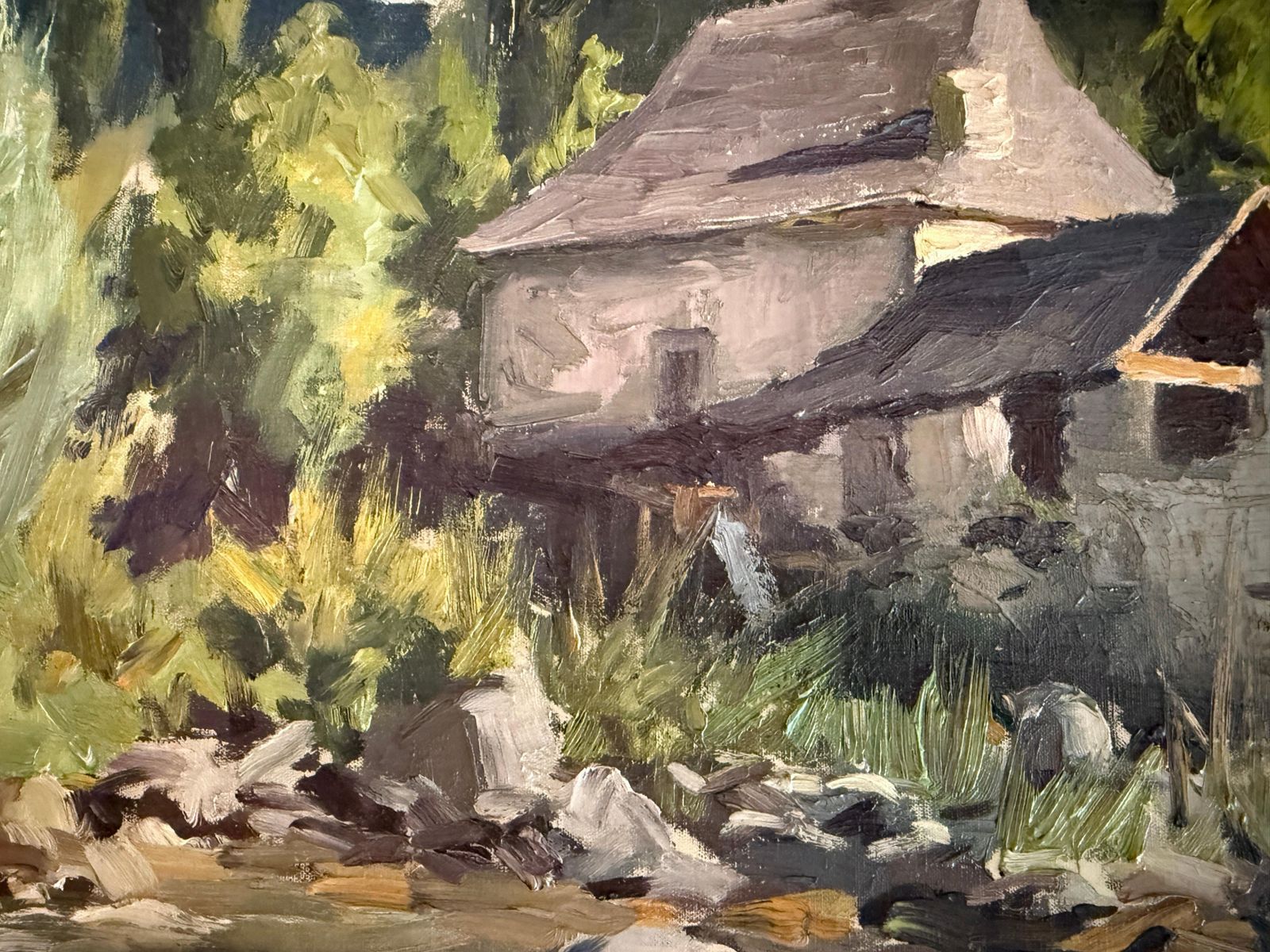 Stone House In Salardú Oil Painting Spanish Landscape Spain C.1955 photo buy