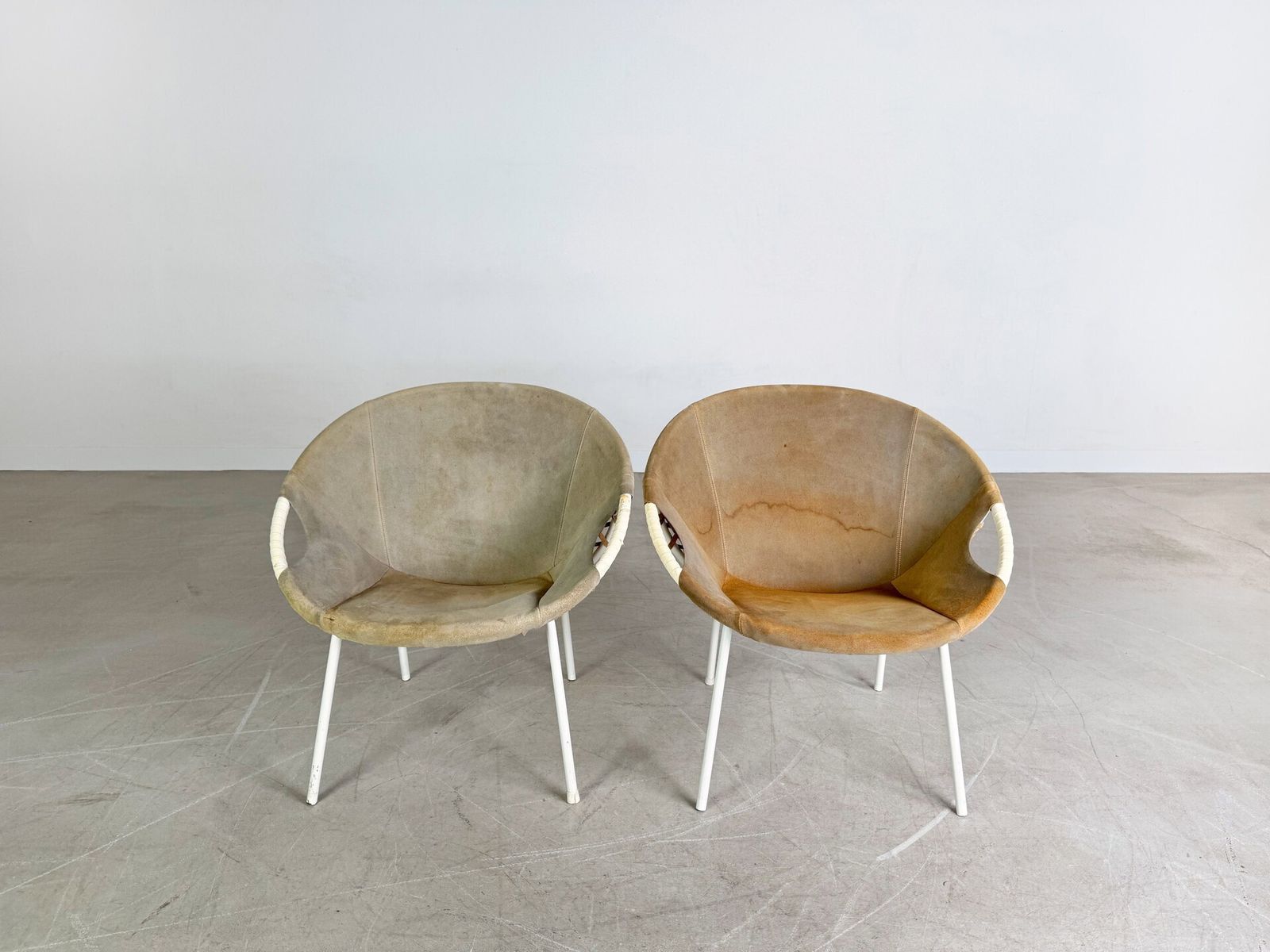 Set Of 2 Original Midcentury Armchairs Lusch & Co Baloon Chair Suede photo furniture