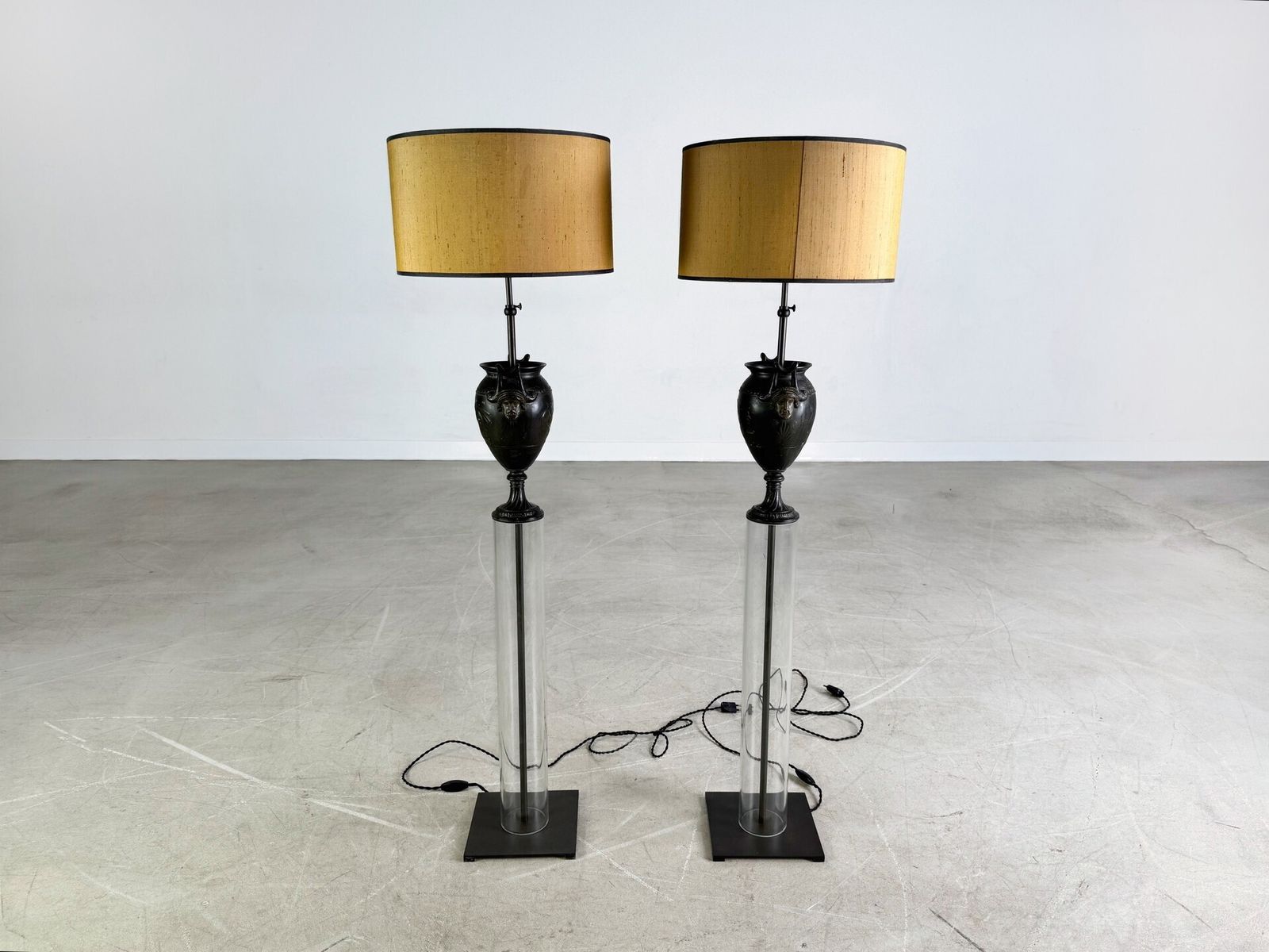 Set Of 2 Floor Lamps Antique Look Glass Floor Lamp Lamp photo for sale