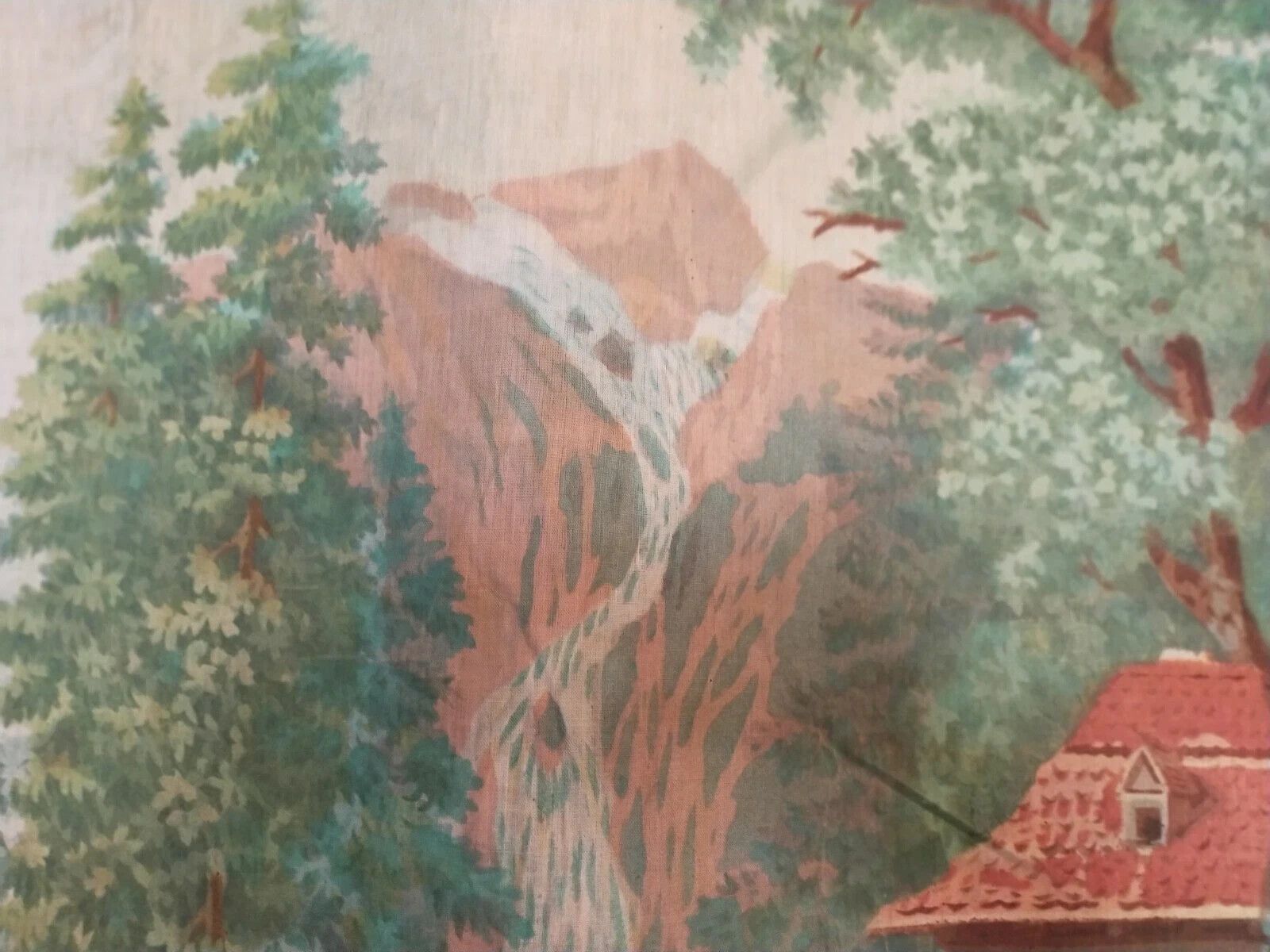 19th Century Theatre Grass Juice Painting River Landscape Large Drape photo 114.0