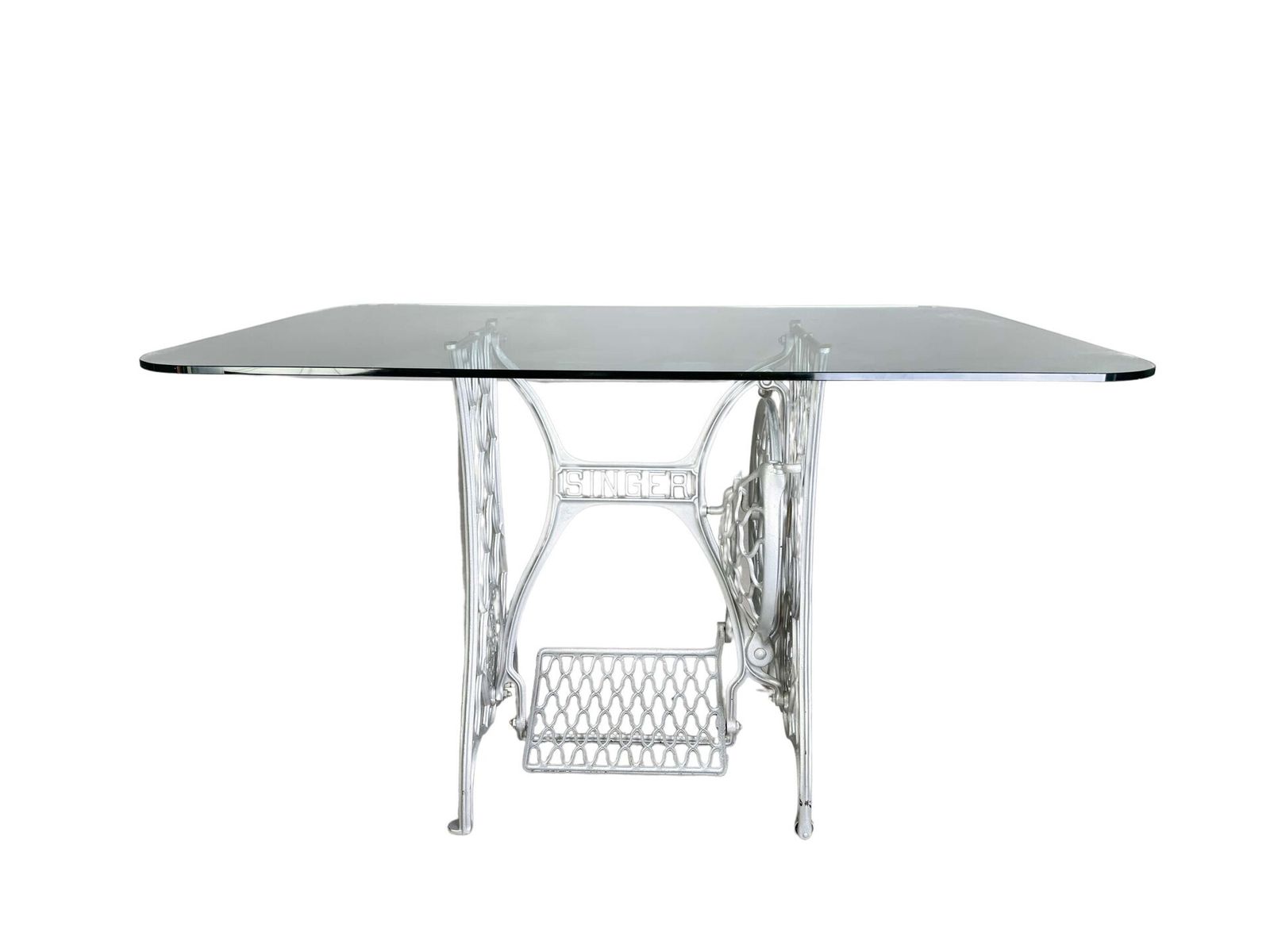 Midcentury Dining Table Glass Table Singer Sewing Machines Cast Iron Unique Piece