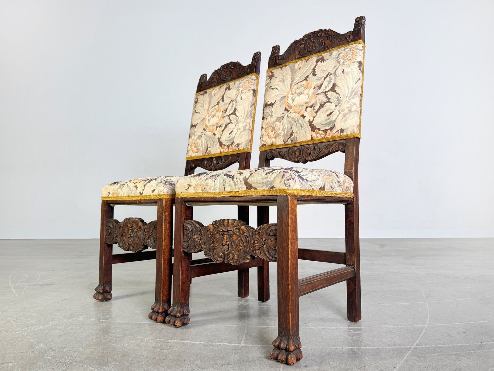 Original Set Of 2 Neo Baroque Chairs Antique Wood Carving Floral photo Furniture