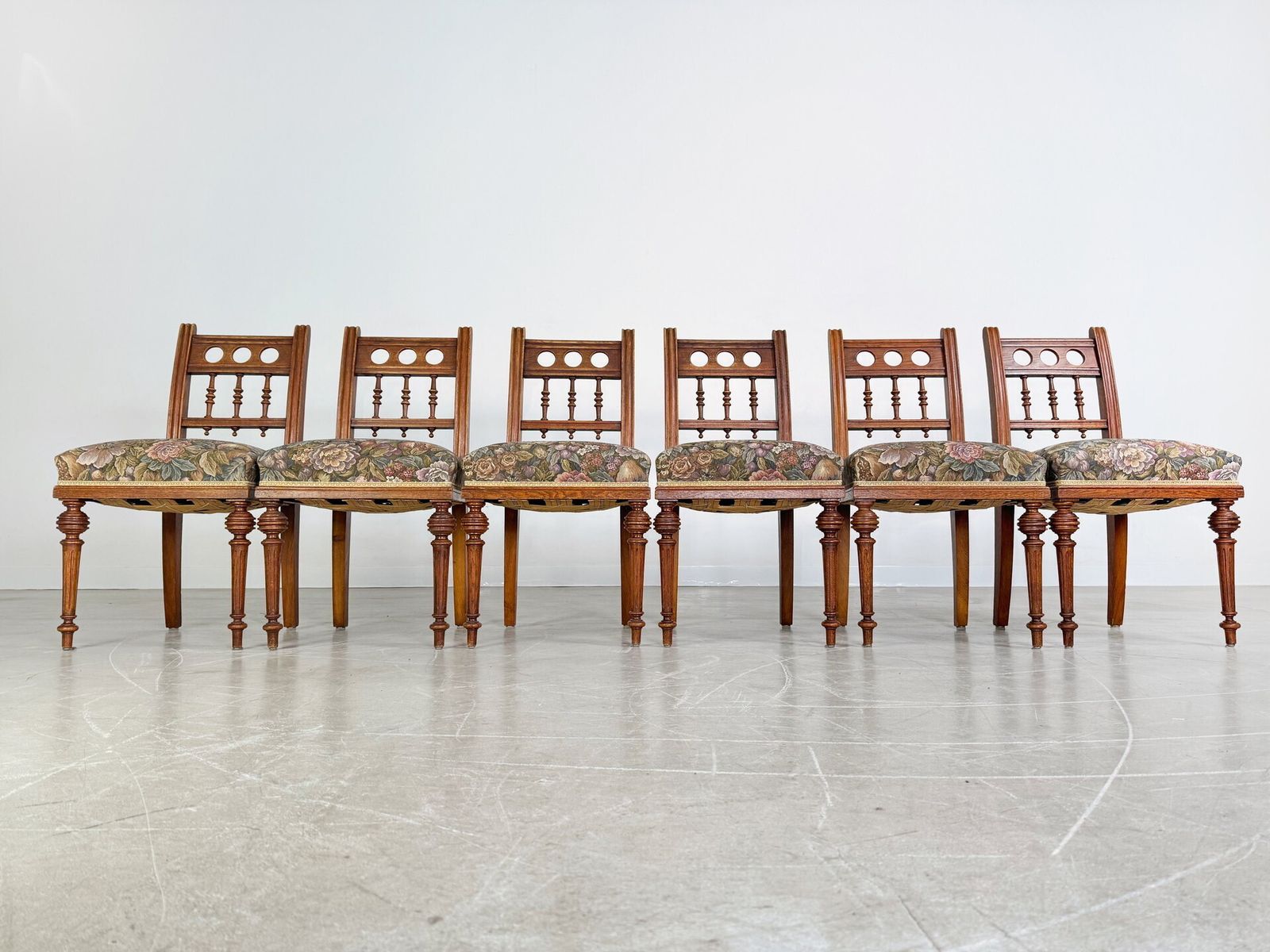 Set Of 6 Original Art Nouveau Chairs Antique Dining Chair Carving photo for sale