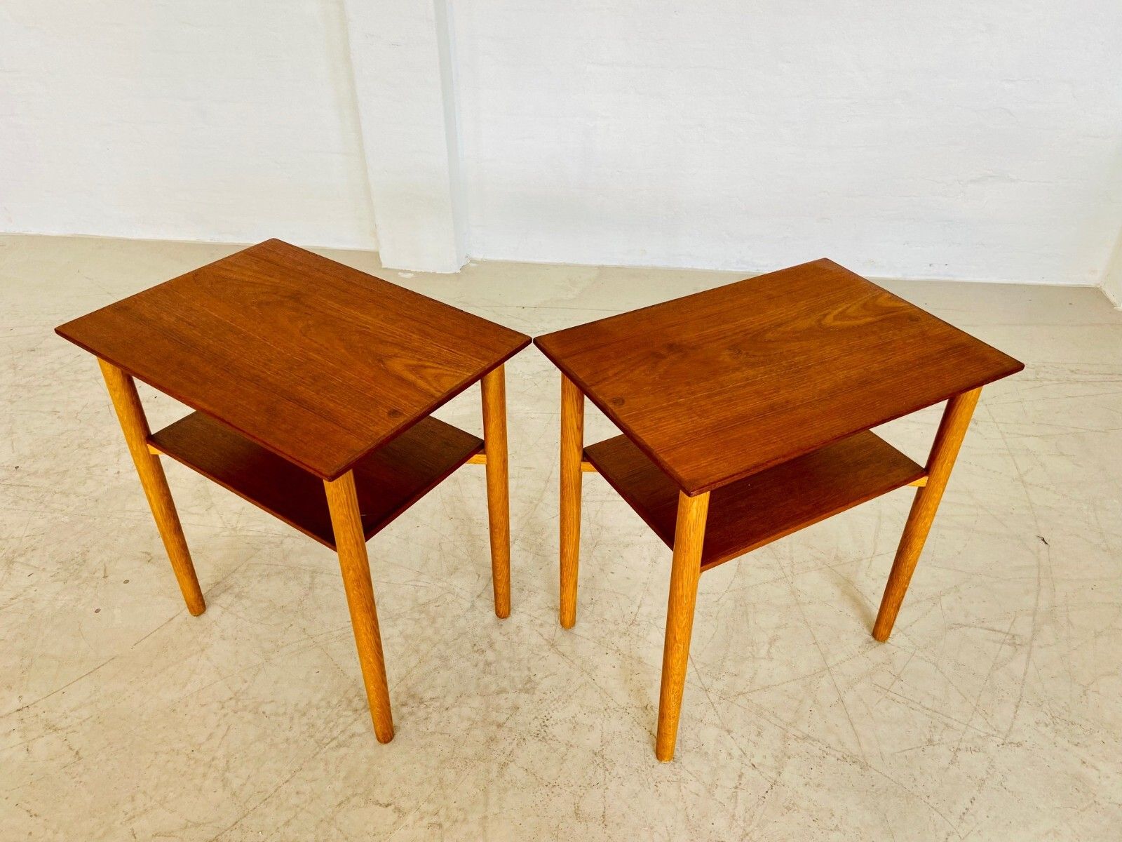 Vintage Danish  Mid Century Teak And Oak Bedside Tables  By Næstved Møbelfabrik