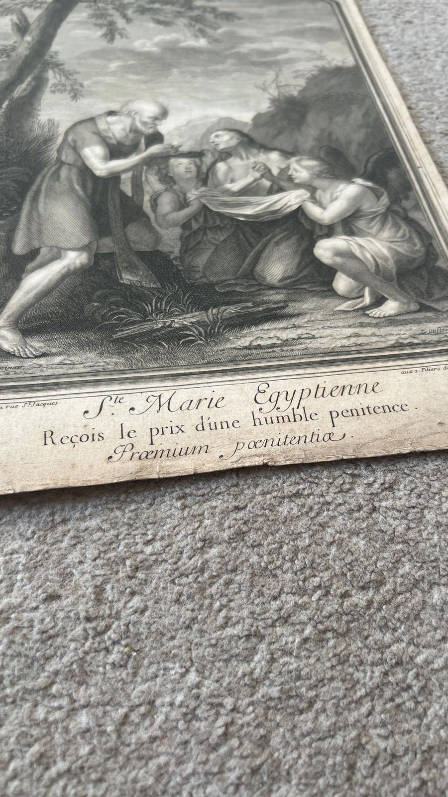 Saint Mary Egyptian 17th Century Engraving By Claude Duflos After Beaugin Published By Audran photo for sale