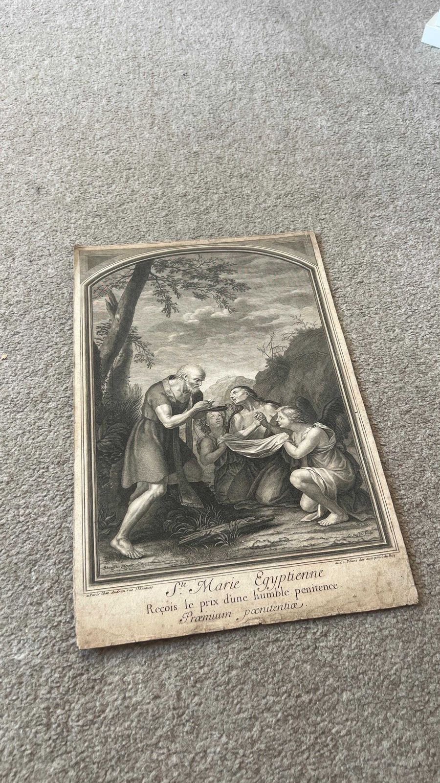 photo for sale Saint Mary Egyptian 17th Century Engraving By Claude Duflos After Beaugin Published By Audran