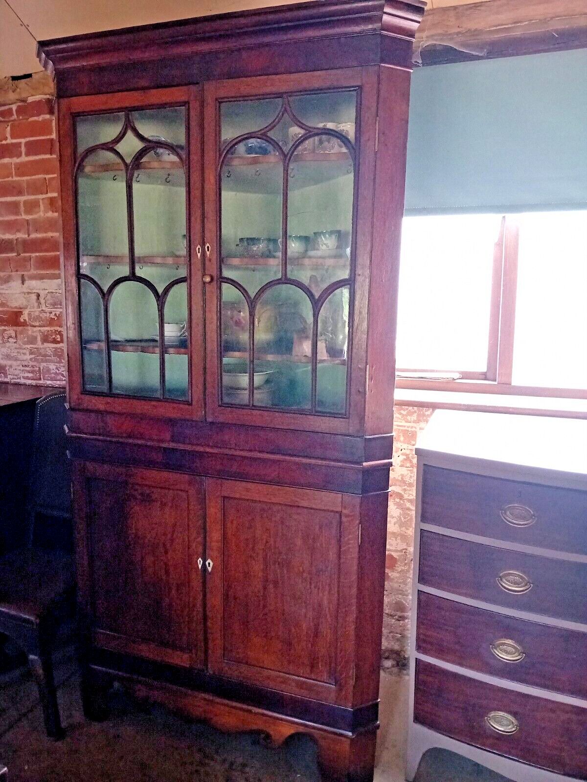 Furniture Fabulous Georgian Oak Country House Big Character Cupboard Cabinet Glazed Drinks photo