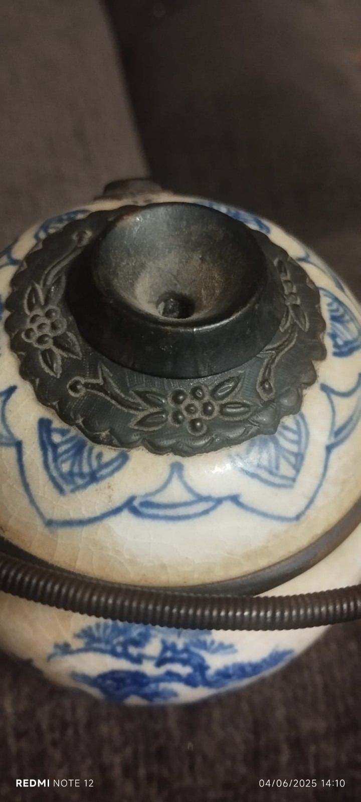 Ceramic Vase Blue Paintings Asia China Antique Porcelain 19th Century Opium Pipe photo for sale