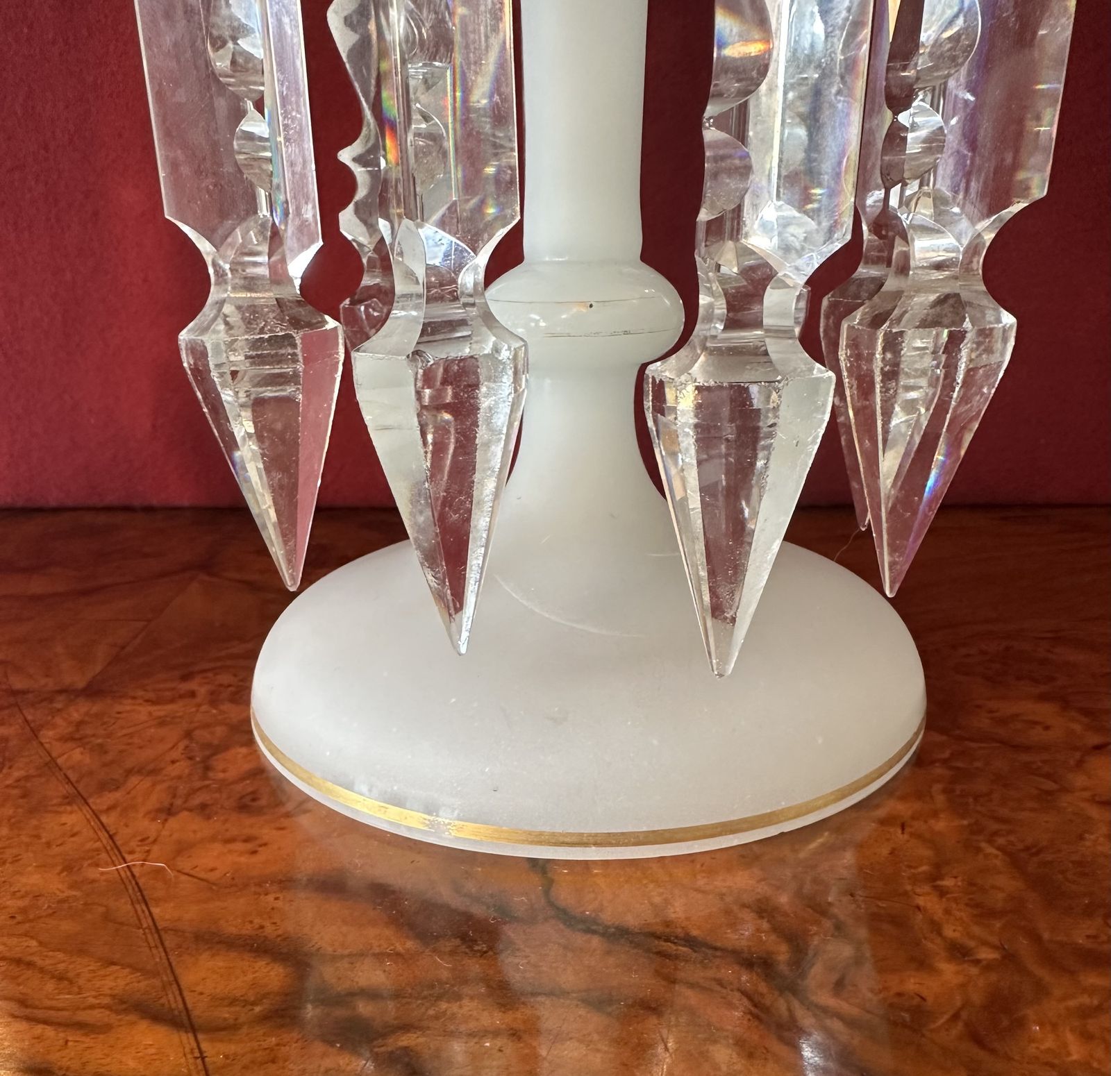 Pair Of Opaline Victorian Lustres photo vintage