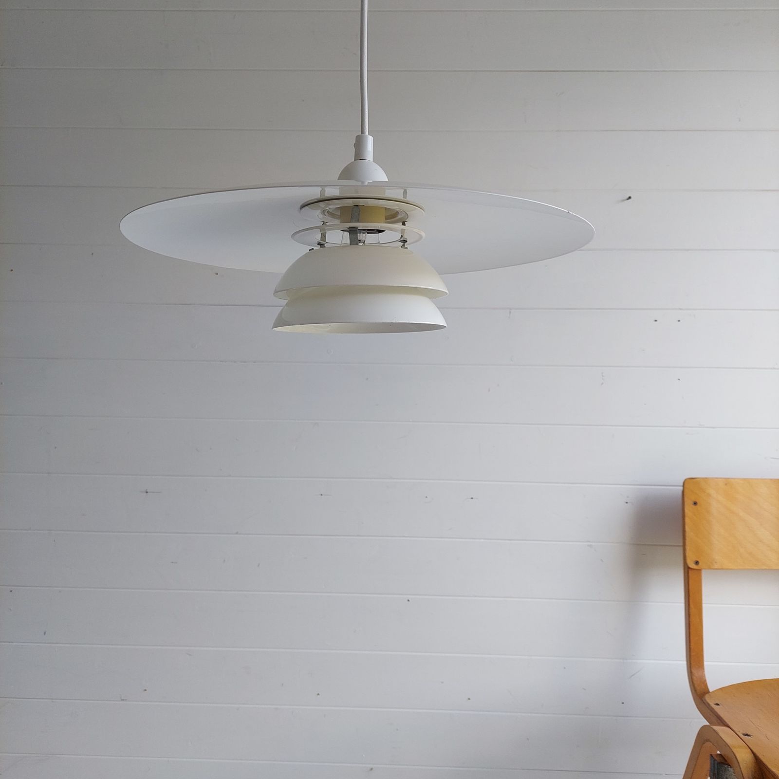 Mid Century  Ikea 'Vinter' Pendant Lamp Vintage Metal Triple Ring Ceiling Light Louis Poulsen Style 90s photo for sale