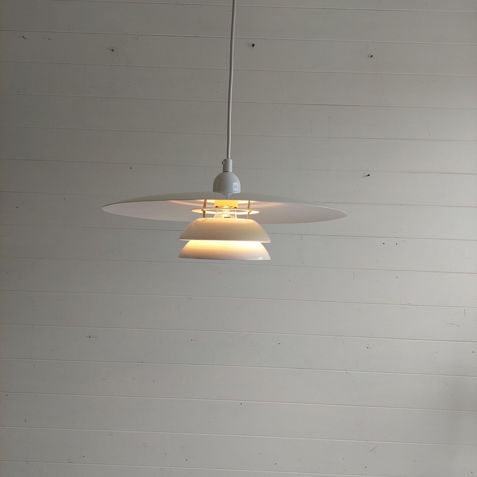 Mid Century  Ikea 'Vinter' Pendant Lamp Vintage Metal Triple Ring Ceiling Light Louis Poulsen Style 90s photo furniture