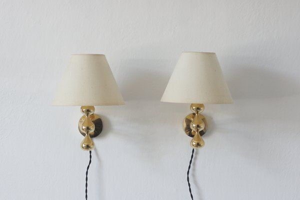 24 Carat Gold Plated Teardrop Wall Lamps By Hugo Asmussen, Denmark, 1970s, Set Of 2 photo furniture