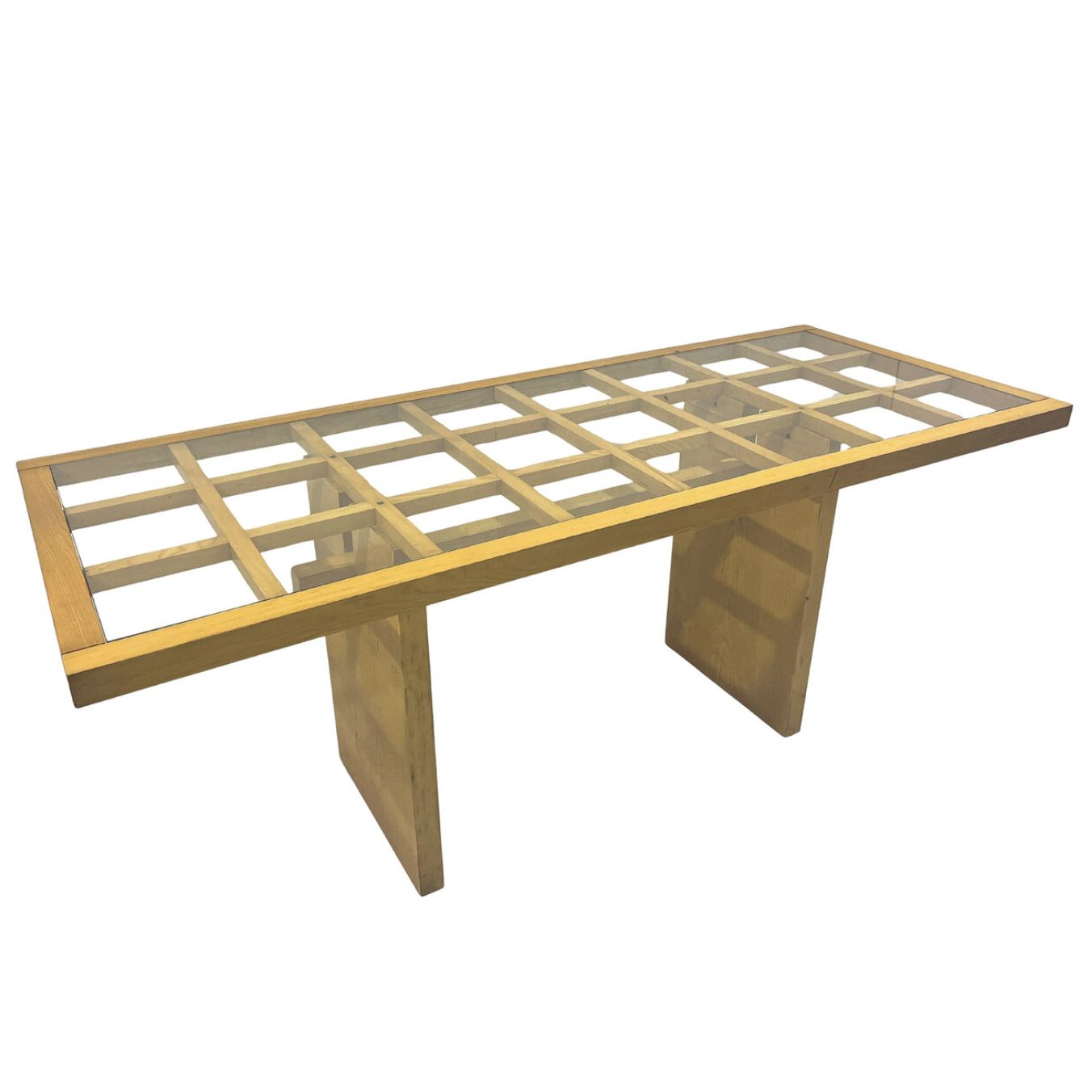 Mid Century Dining Table, Wood With Glass Top, Italy, 1970s
