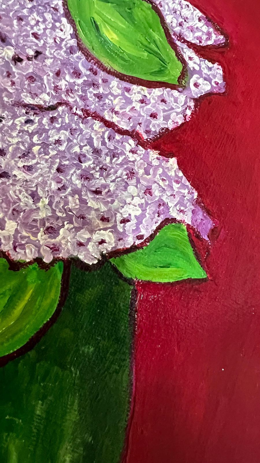 Contemporary Signed Floral Red Background Oil Painting On Unique Hexagonal Canvas photo Art