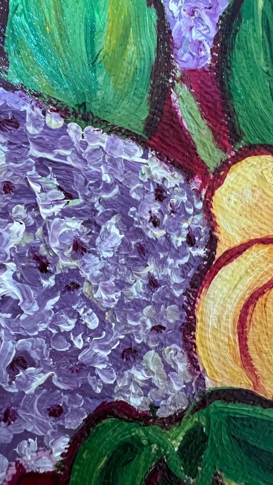 Contemporary Signed Floral Red Background Oil Painting On Unique Hexagonal Canvas photo buy