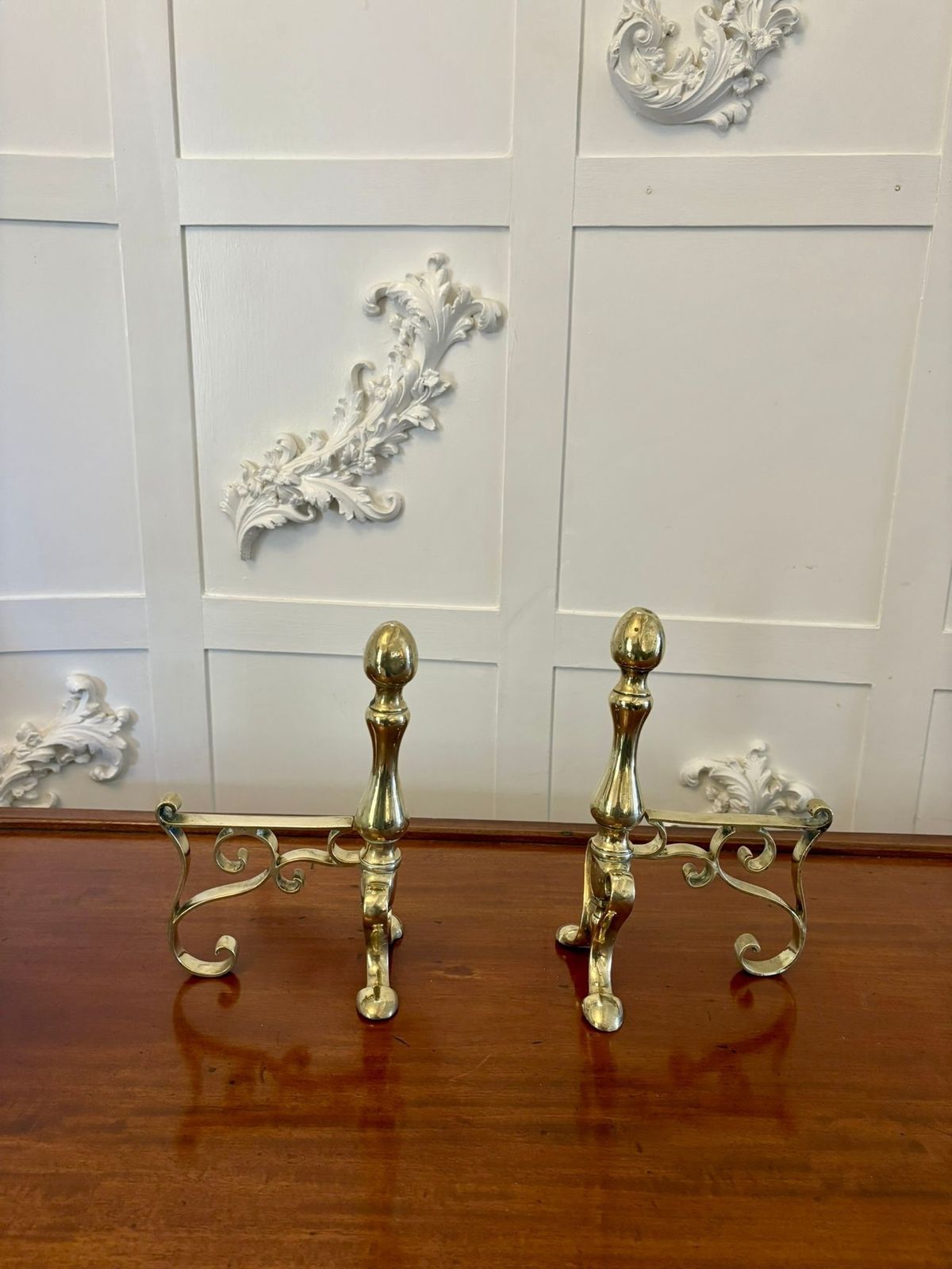 Pair Of Antique 19th Century Quality Brass Fire Dogs photo Home Fixtures
