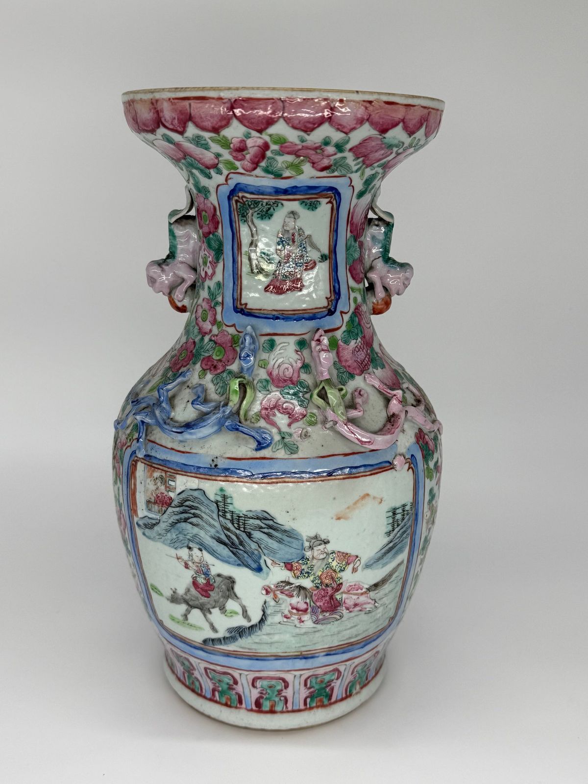 Pair Of Chinese Famille Rose Baluster Form Vases, 19th Century photo for sale