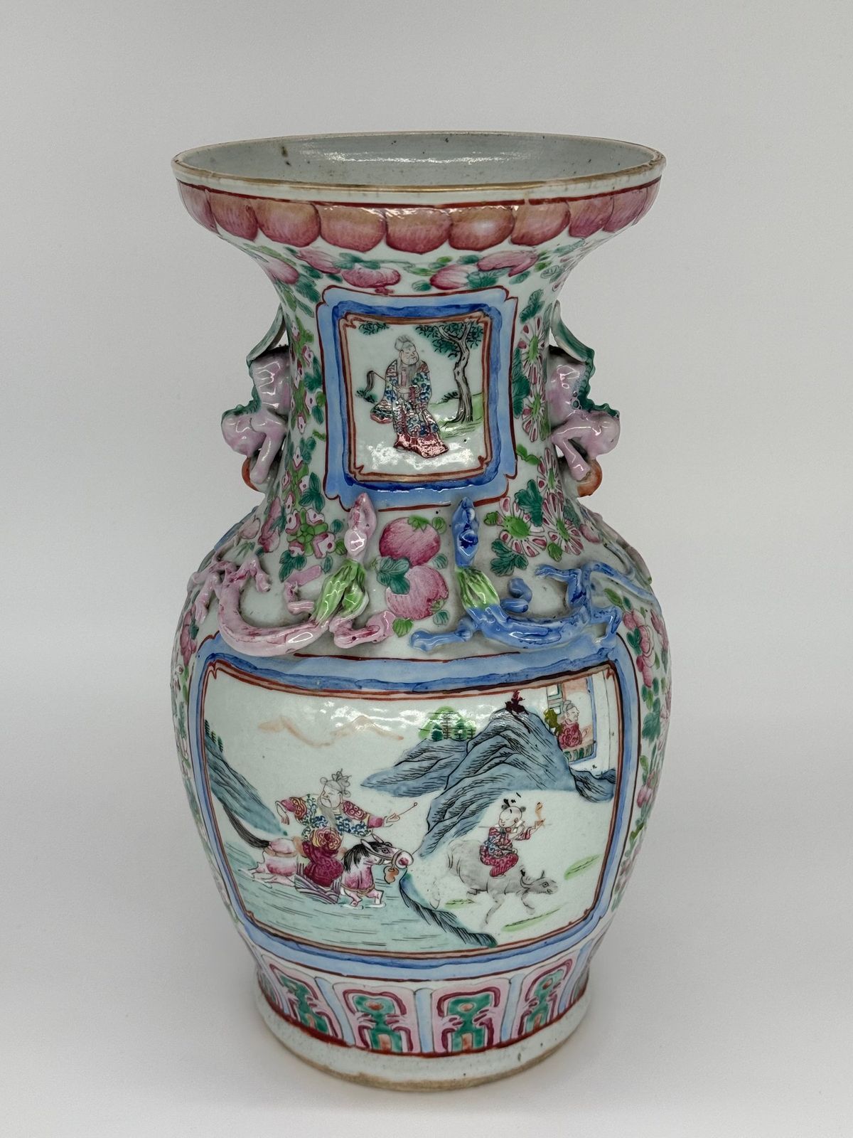 Home Decor Pair Of Chinese Famille Rose Baluster Form Vases, 19th Century photo