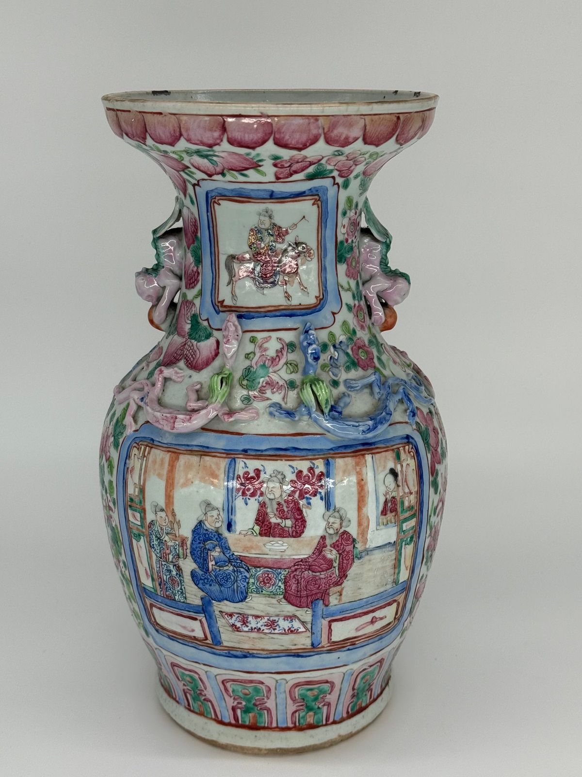 photo vintage Pair Of Chinese Famille Rose Baluster Form Vases, 19th Century