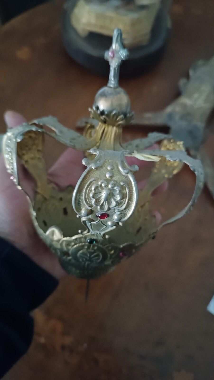 Large Gilded Brass Crown For Statues With Stones, 11th Century photo Art