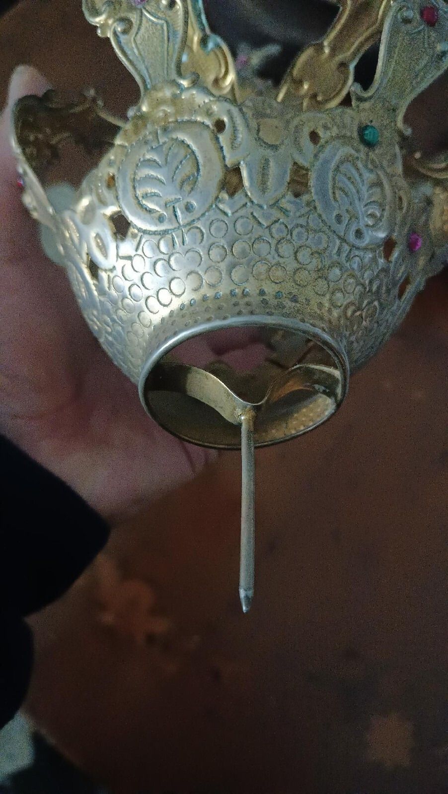 Large Gilded Brass Crown For Statues With Stones, 11th Century photo 172.0