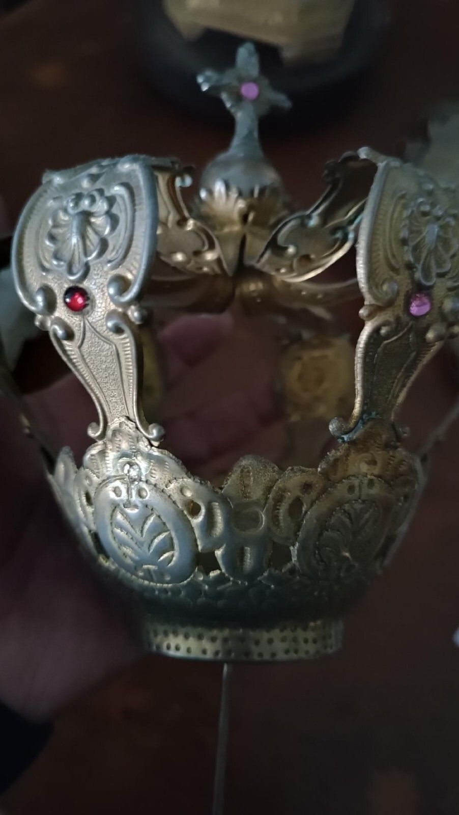 photo for sale Large Gilded Brass Crown For Statues With Stones, 11th Century