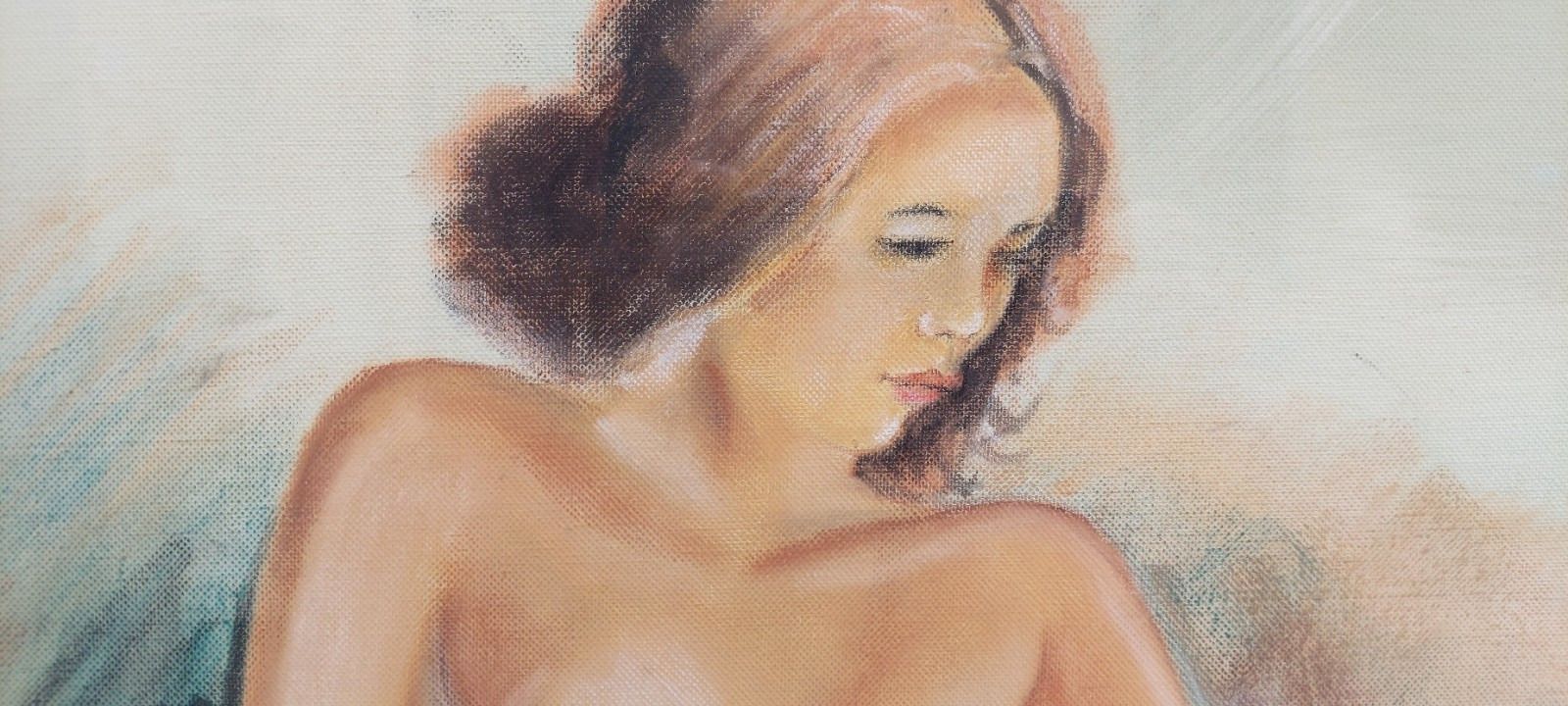 Oil Painting On Female Nude Canvas 50x70 Cm 60s/70s photo 152.0
