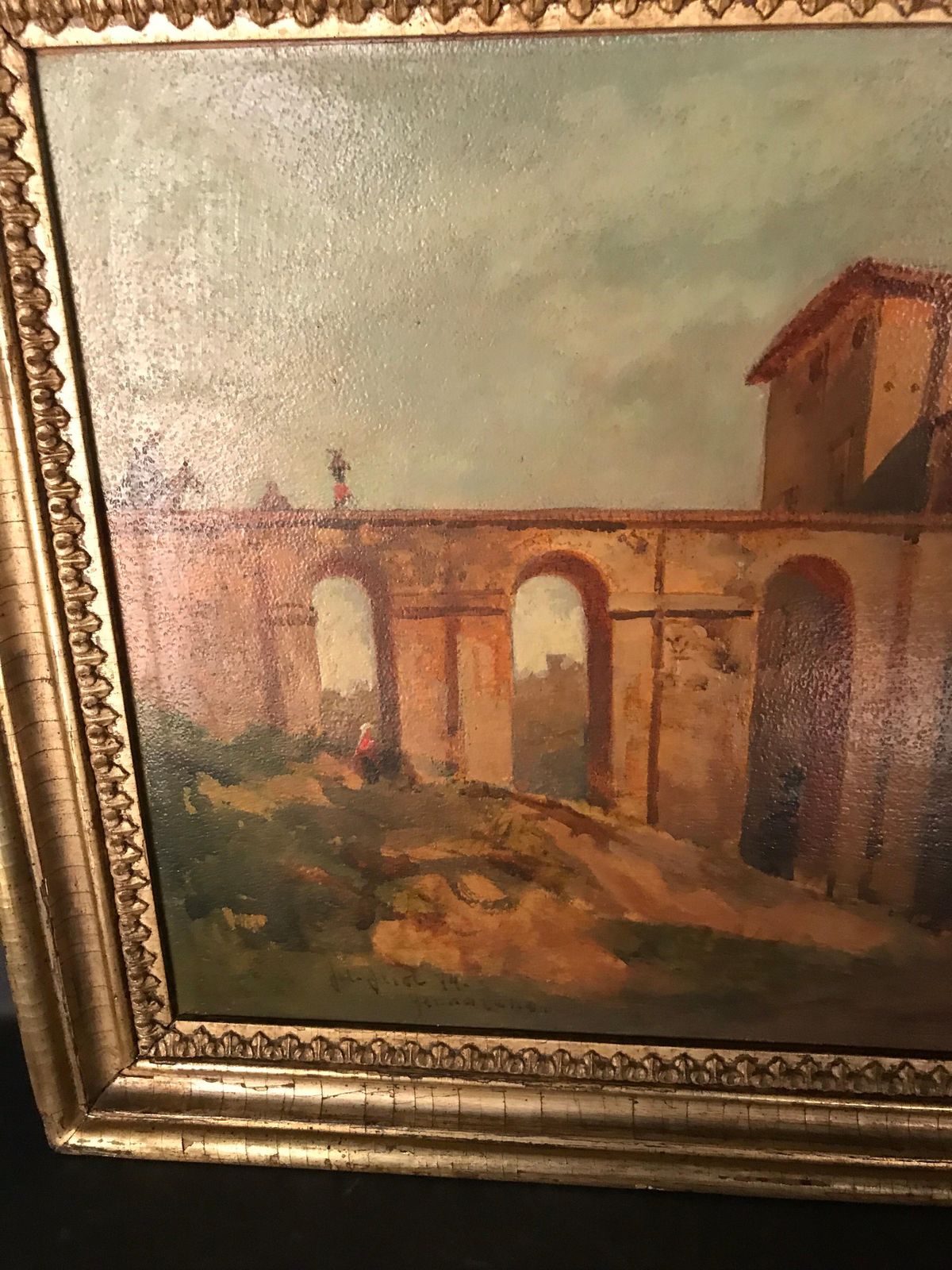 Oil Painting Jacob, Julius Berlin 1842 Genazzano, Piscopal Palace And Bridgeacce photo furniture