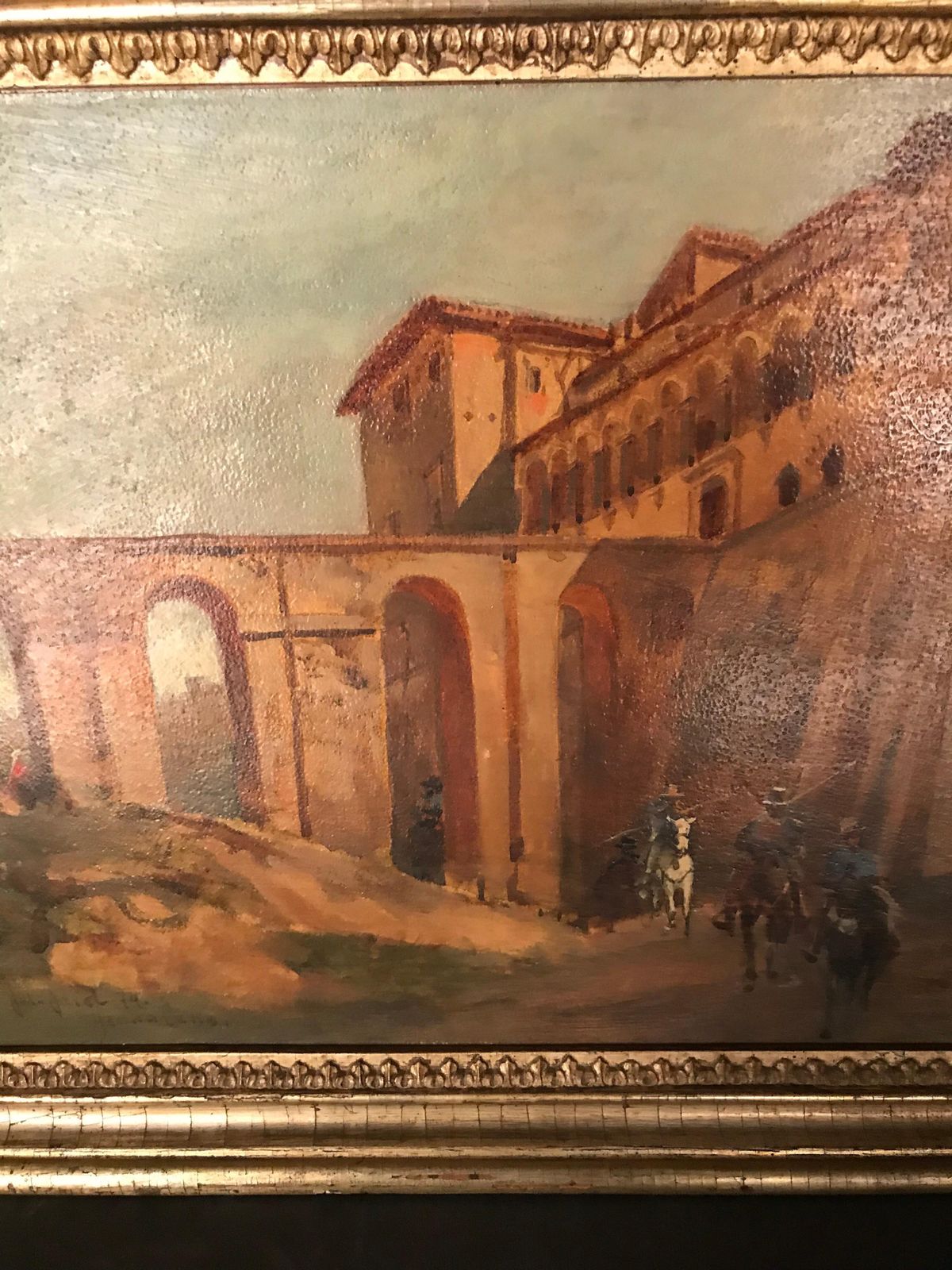 Oil Painting Jacob, Julius Berlin 1842 Genazzano, Piscopal Palace And Bridgeacce photo for sale
