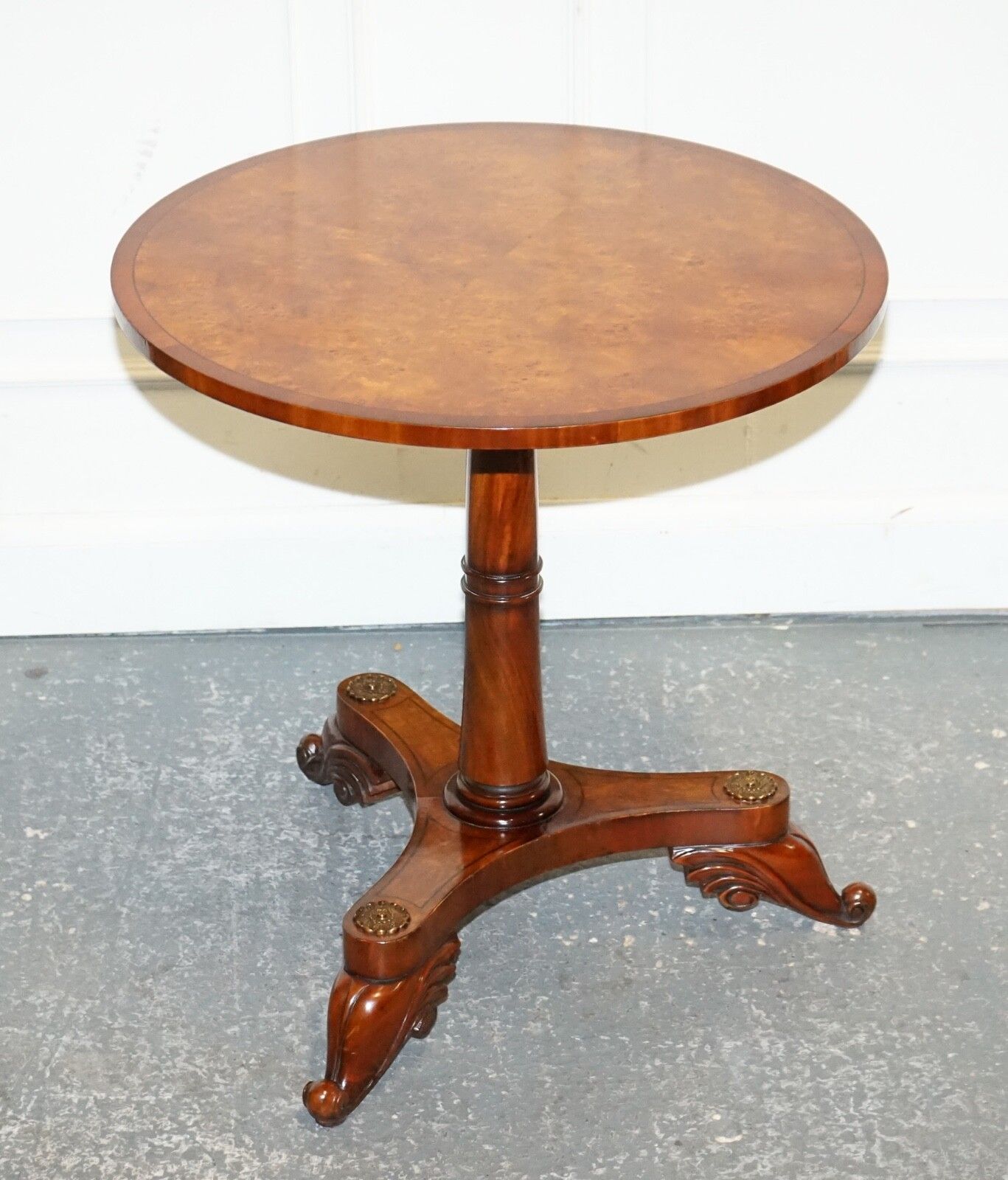 Stunning Fully Restored French Empire Style Burr Walnut Side Wine Lamp End Table photo furniture
