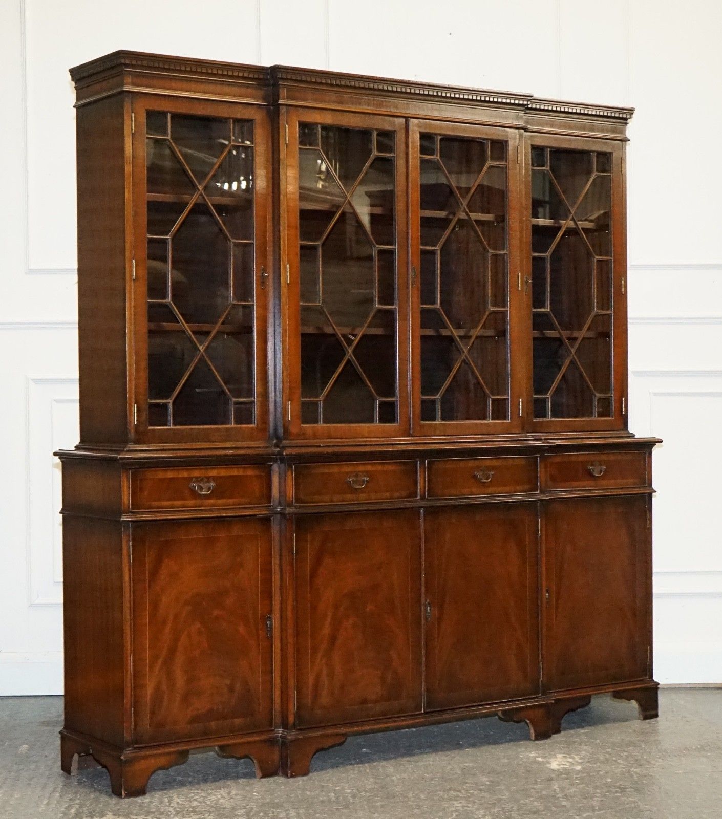 Stunning Georgian Style Breakfront Four Door Display Cabinet Bookcase photo furniture