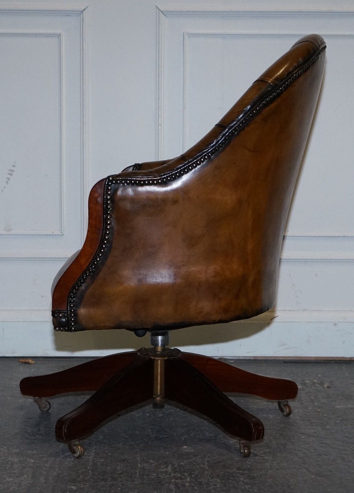 photo buy Antique Deep Buttoned Chesterfield Georgian Style Hand Dyed Leather Desk Chair