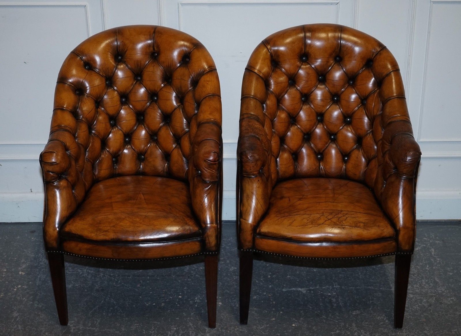 Set Of Four English Chesterfield Hand Dyed Leather Office Library Tub Chairs photo 5500.0