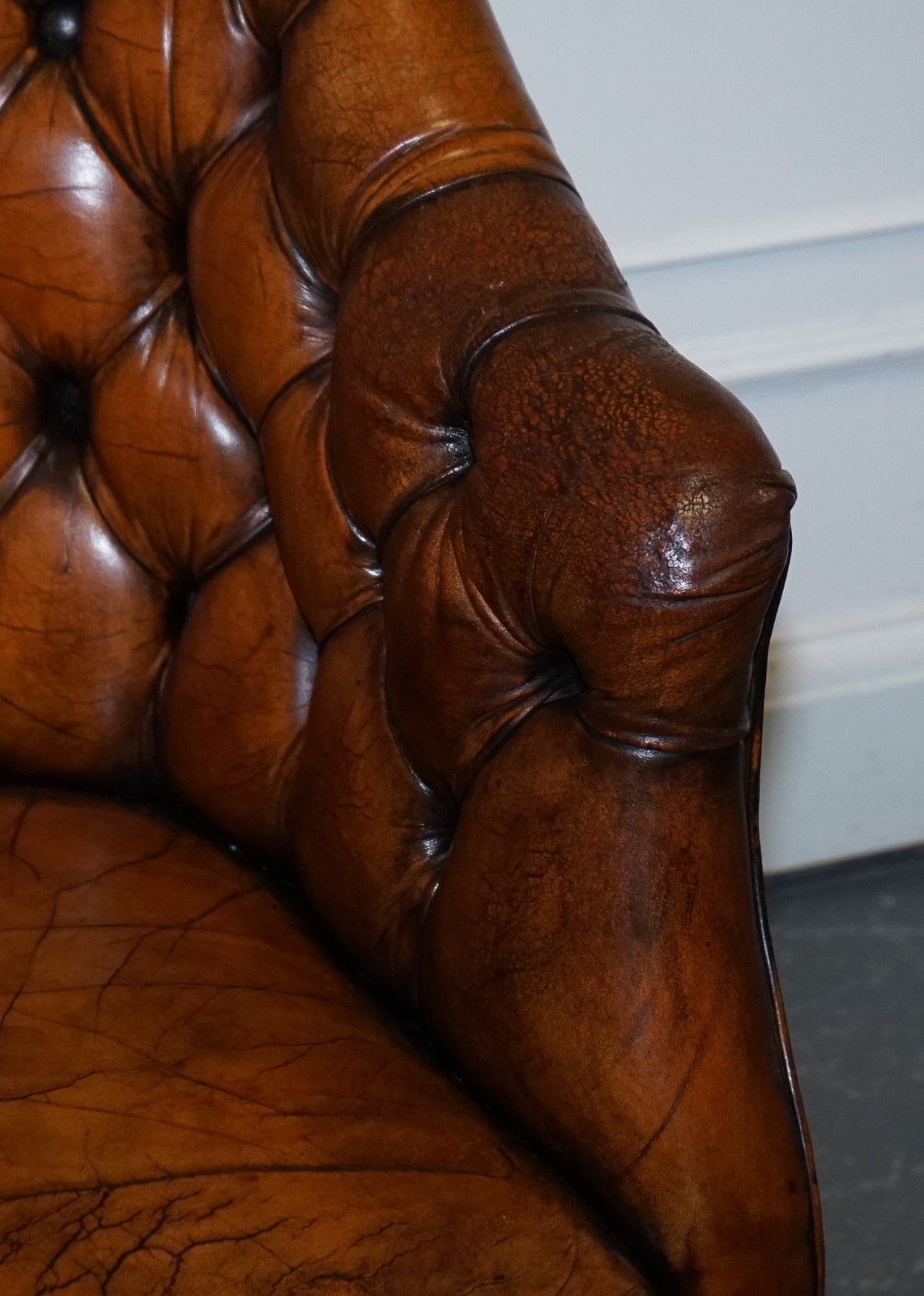 5500.0 Set Of Four English Chesterfield Hand Dyed Leather Office Library Tub Chairs photo