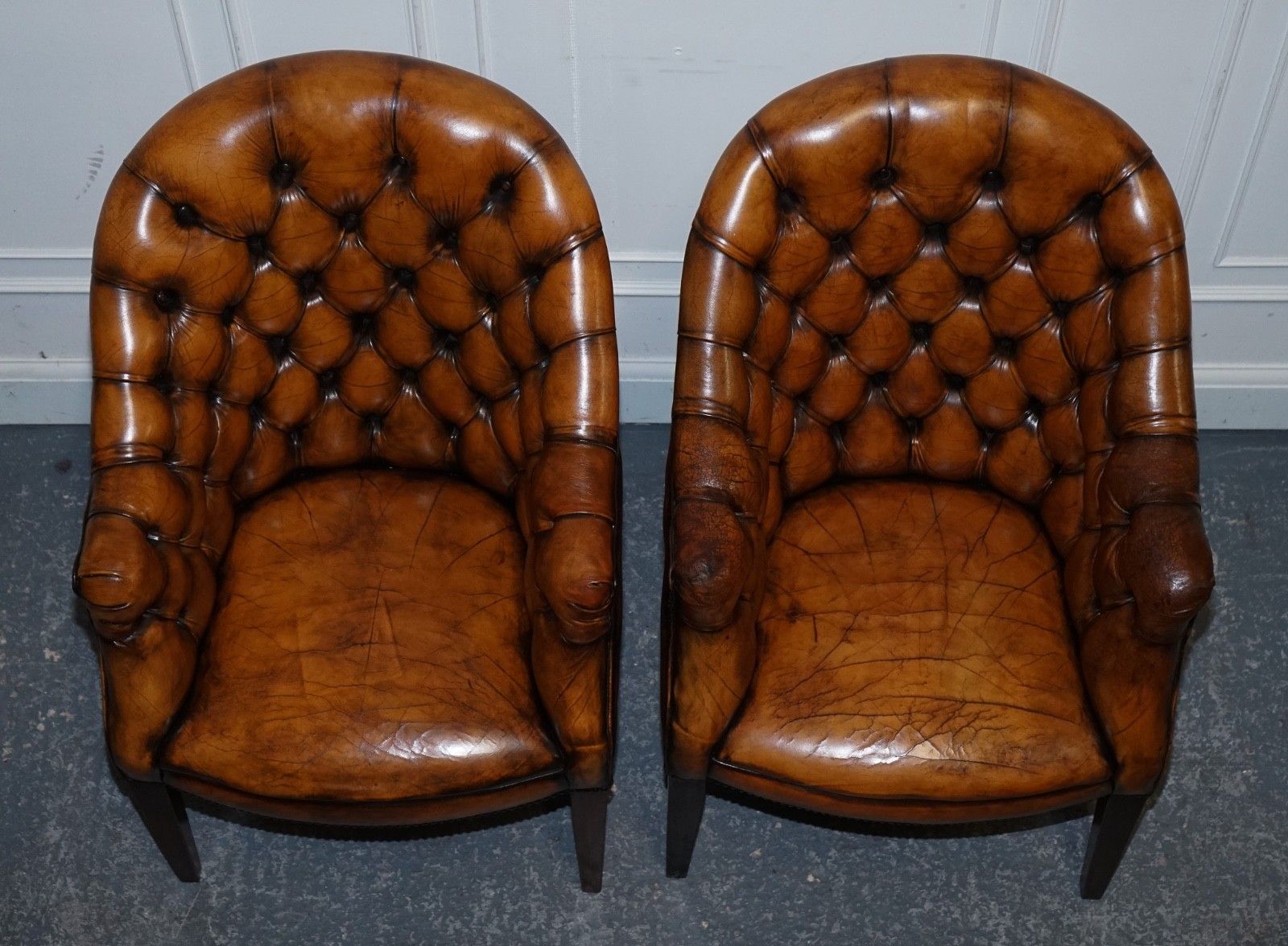 photo buy Set Of Four English Chesterfield Hand Dyed Leather Office Library Tub Chairs