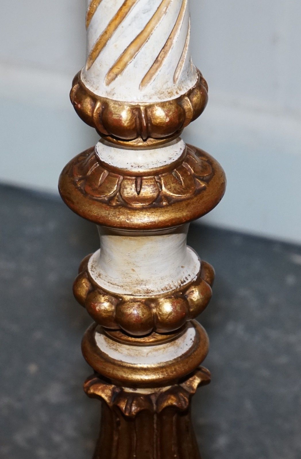 Lighting Italian Florentine Style Carved & Hand Painted White & Gilt Standard Floor Lamp photo