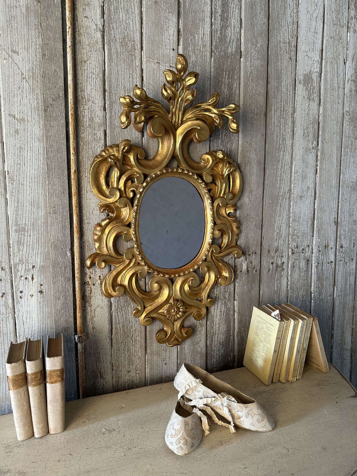 Antique Italian Giltwood Wall Mirror – Baroque Style photo furniture
