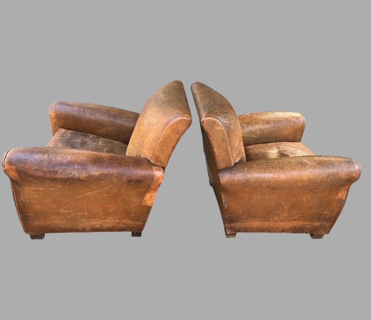 A Superb Pair Of French Art Deco Faux Leather Club Chairs photo for sale