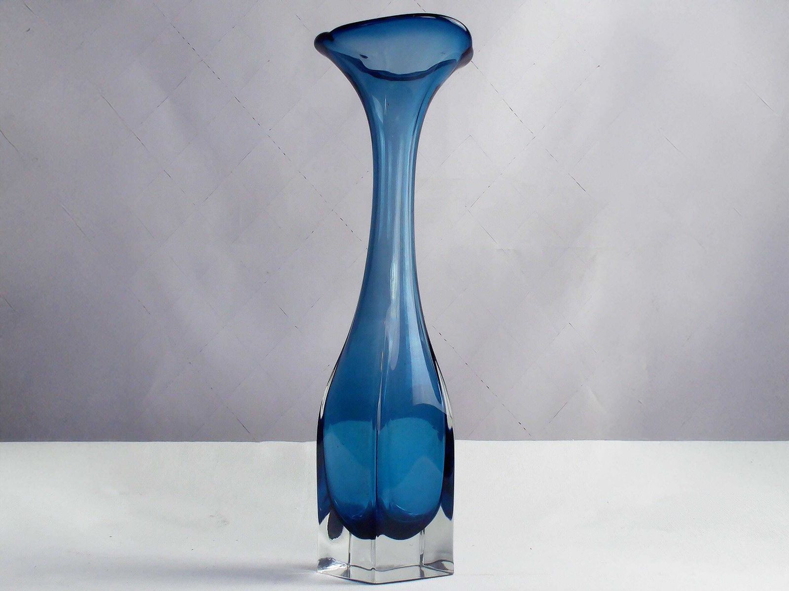 Swedish Mid Century Modern Aseda Aqua Marine Blue Art Glass Vase Designed By Bo Borgstrom. photo for sale